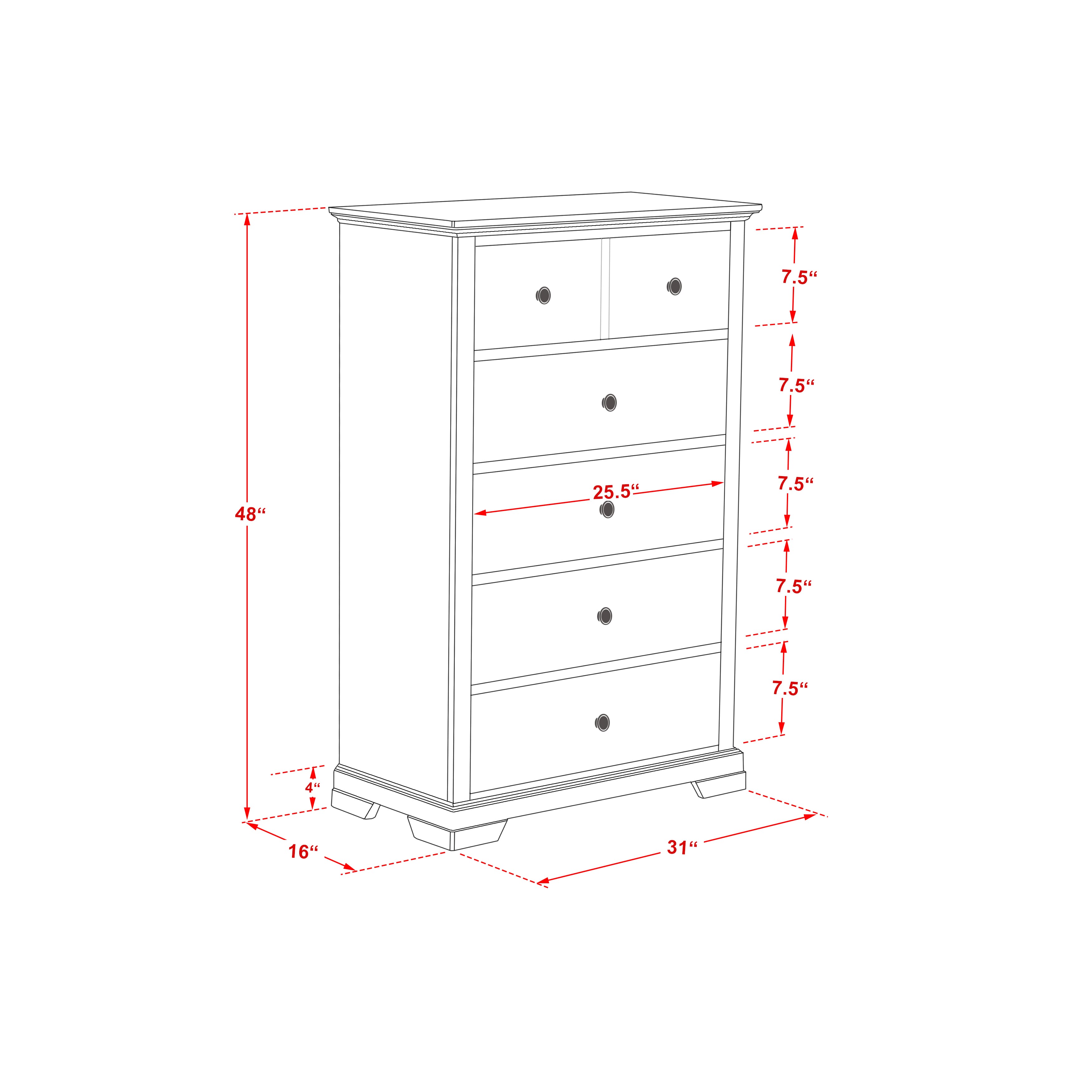 EAST WEST FURNITURE - COC-21 - 1-Pc Cordova Small Chest of Drawers - 6 Drawer Chest, Stable and Sturdy Construction - Wire Brushed Walnut Finish