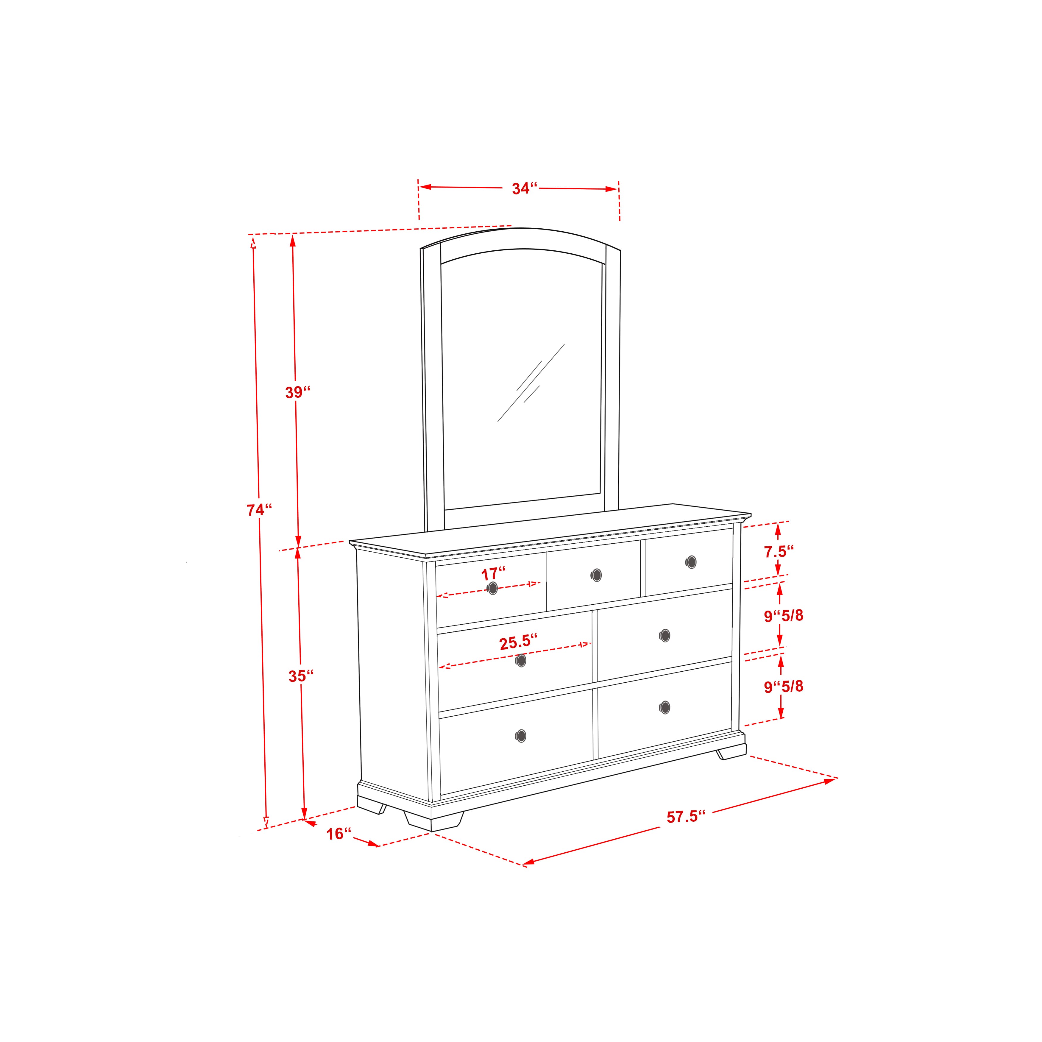 EAST WEST FURNITURE - COD-21 - 1-Piece Cordova Dresser for Bedroom with 7 Drawers - Mid Century Modern Dresser in High Quality Construction - Wire Brushed Walnut Finish