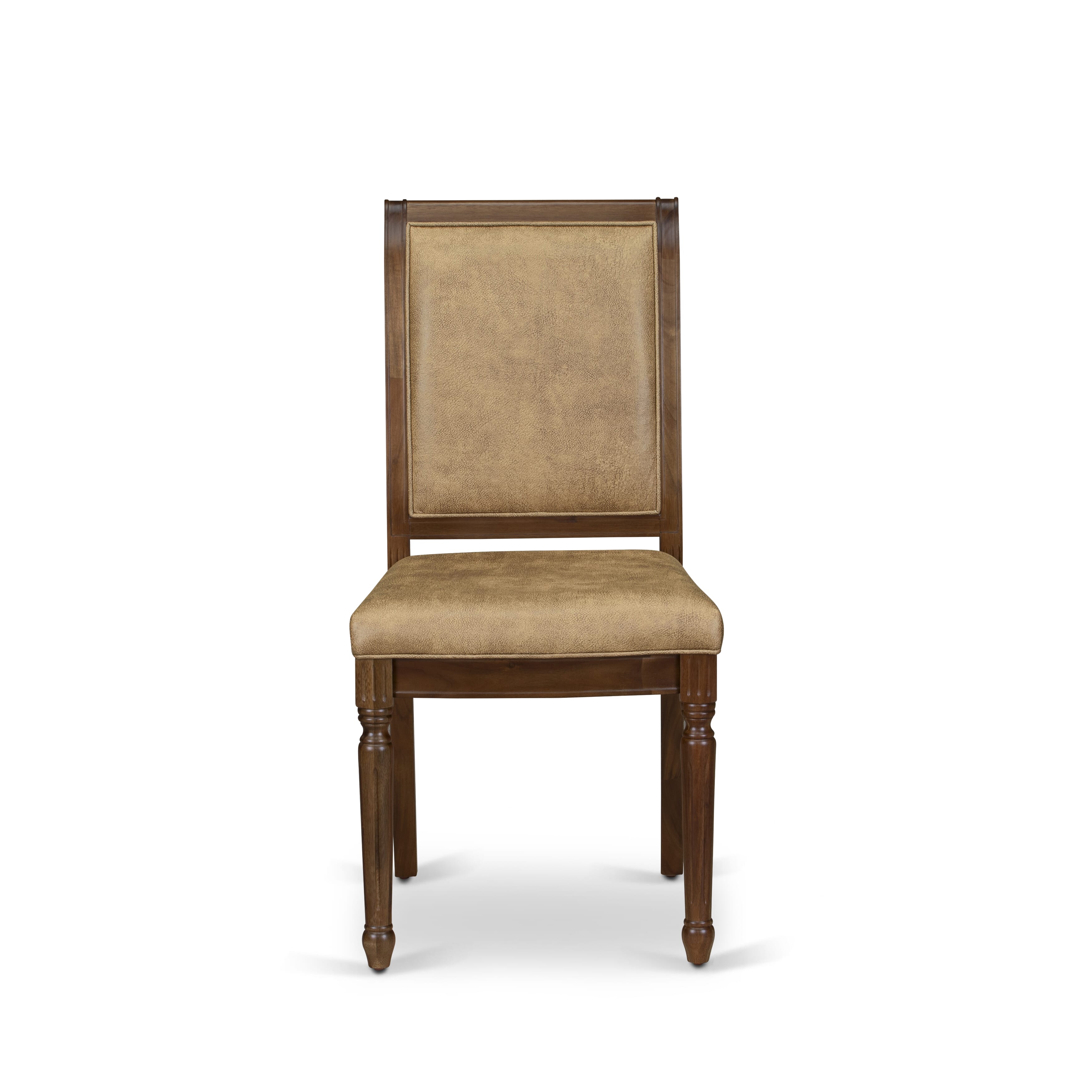 Luxe by East West Furniture LECY5-AWA-28 5-piece Modern Dining Table Set consists of a Kitchen Table and 4 Beige PU Leather Dining Chairs with High Back - Antique Walnut Finish