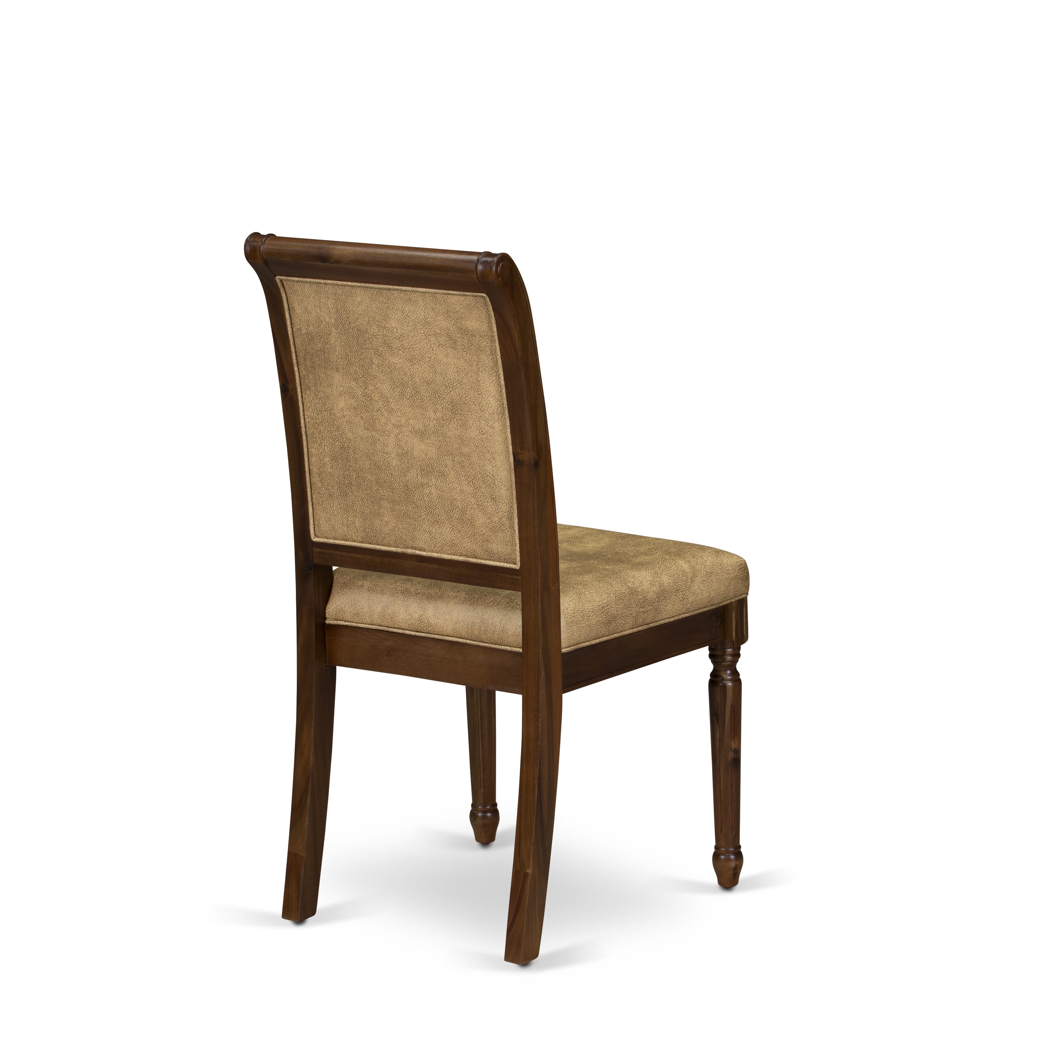 Luxe by East West Furniture NECY5-AWA-28 5-piece Dining Table Set consists of a Kitchen Table and 4 Beige PU Leather Dining Room Chairs with High Back - Antique Walnut Finish