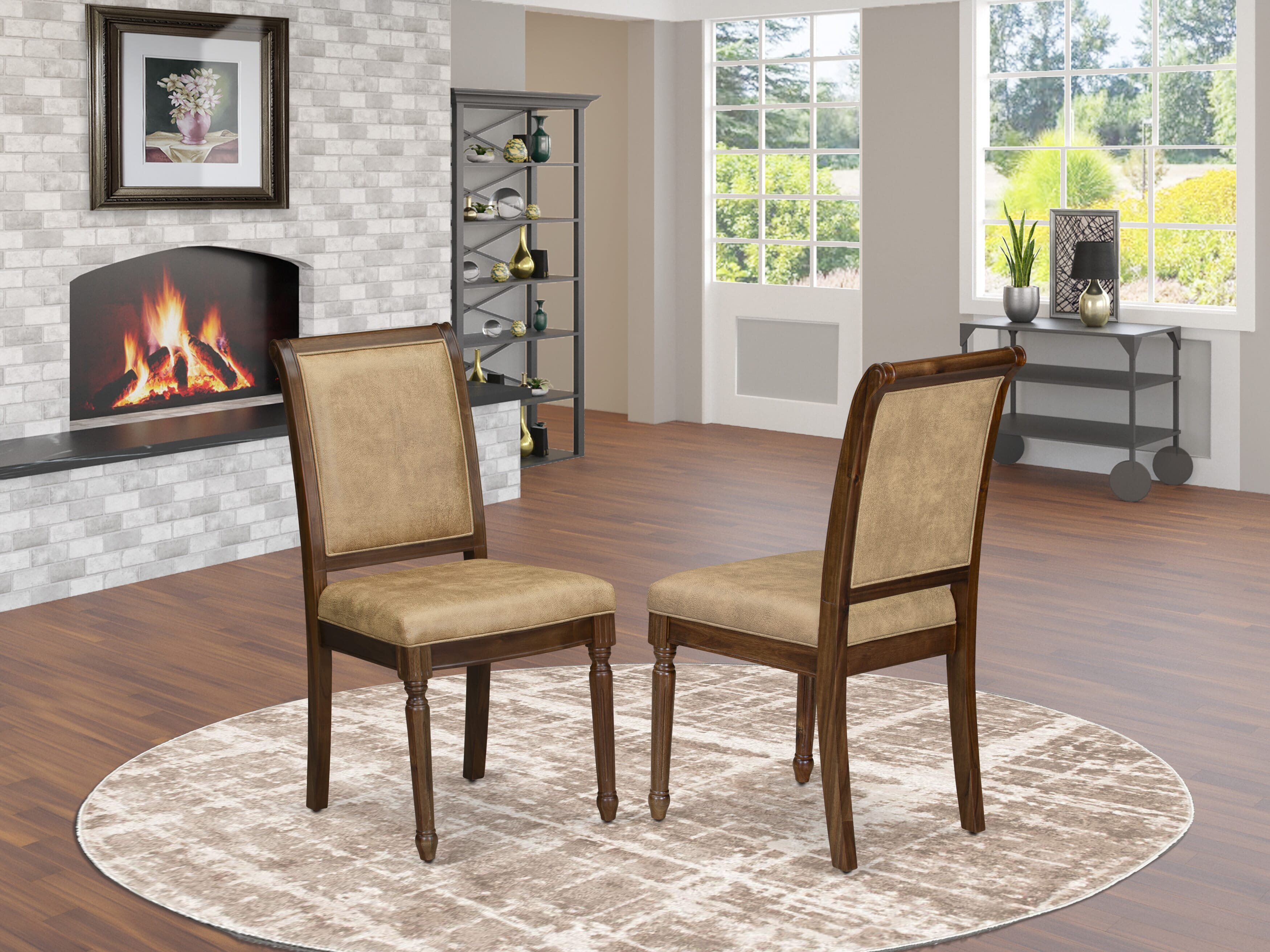 Luxe by East West Furniture LECY7-AWA-28 7-piece Dining Table Set includes a Kitchen Table and 6 Beige PU Leather Dinner Chairs with High Back - Antique Walnut Finish