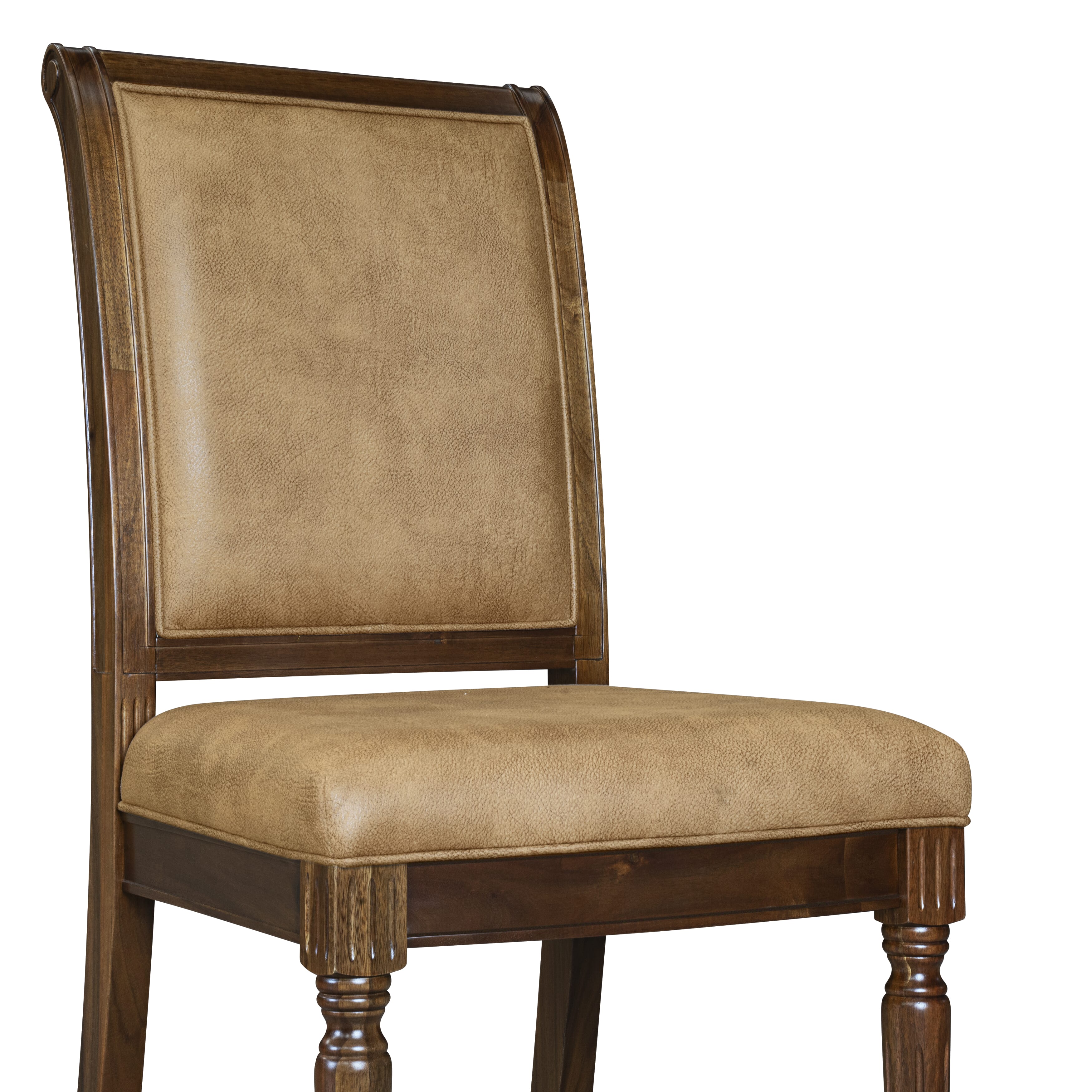 Luxe by East West Furniture LECY7-AWA-28 7-piece Dining Table Set includes a Kitchen Table and 6 Beige PU Leather Dinner Chairs with High Back - Antique Walnut Finish