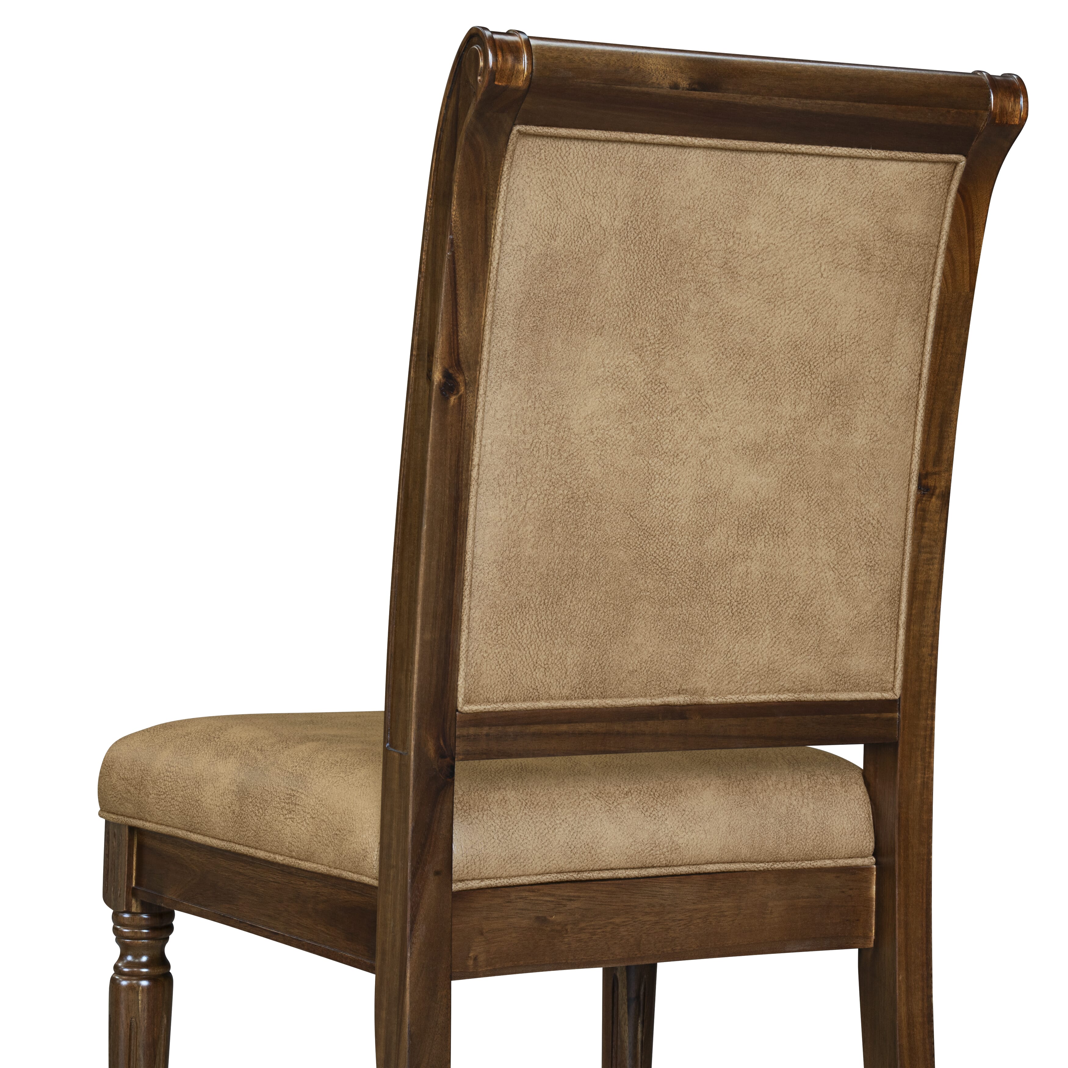 Luxe by East West Furniture LECY9-AWA-28 9-piece Dining Room Set consists of a Dining Table and 8 Beige PU Leather Kitchen Chairs with High Back - Antique Walnut Finish