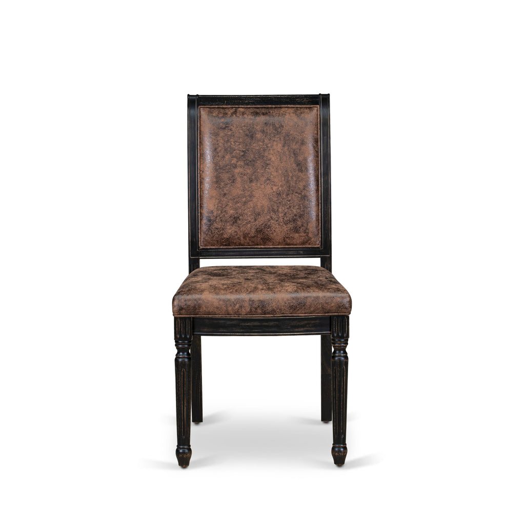 Luxe by East West Furniture LKCY9-SBB-33 9-piece Modern Dining Table Set includes a Kitchen Table and 8 Brown Textured PU Leather Dinner Chairs with High Back - Sand Blasting Black Finish