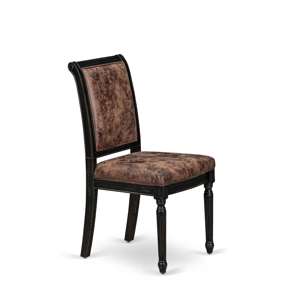 Luxe by East West Furniture LKCY7-SBB-33 7-piece Kitchen Table Set consists of a Dining Table and 6 Brown Textured PU Leather Dining Chairs with High Back - Sand Blasting Black Finish