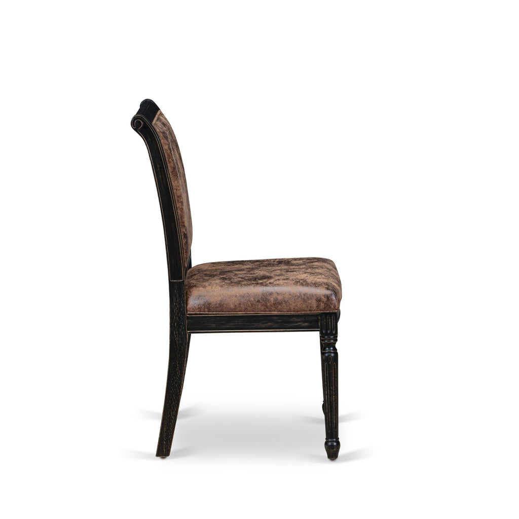 Luxe by East West Furniture - CYC-SBB-33 - Mid Century Dining Room Chairs with Brown PU Leather Upholstered Chairs, set of 2, Sand Blasted Black Finish
