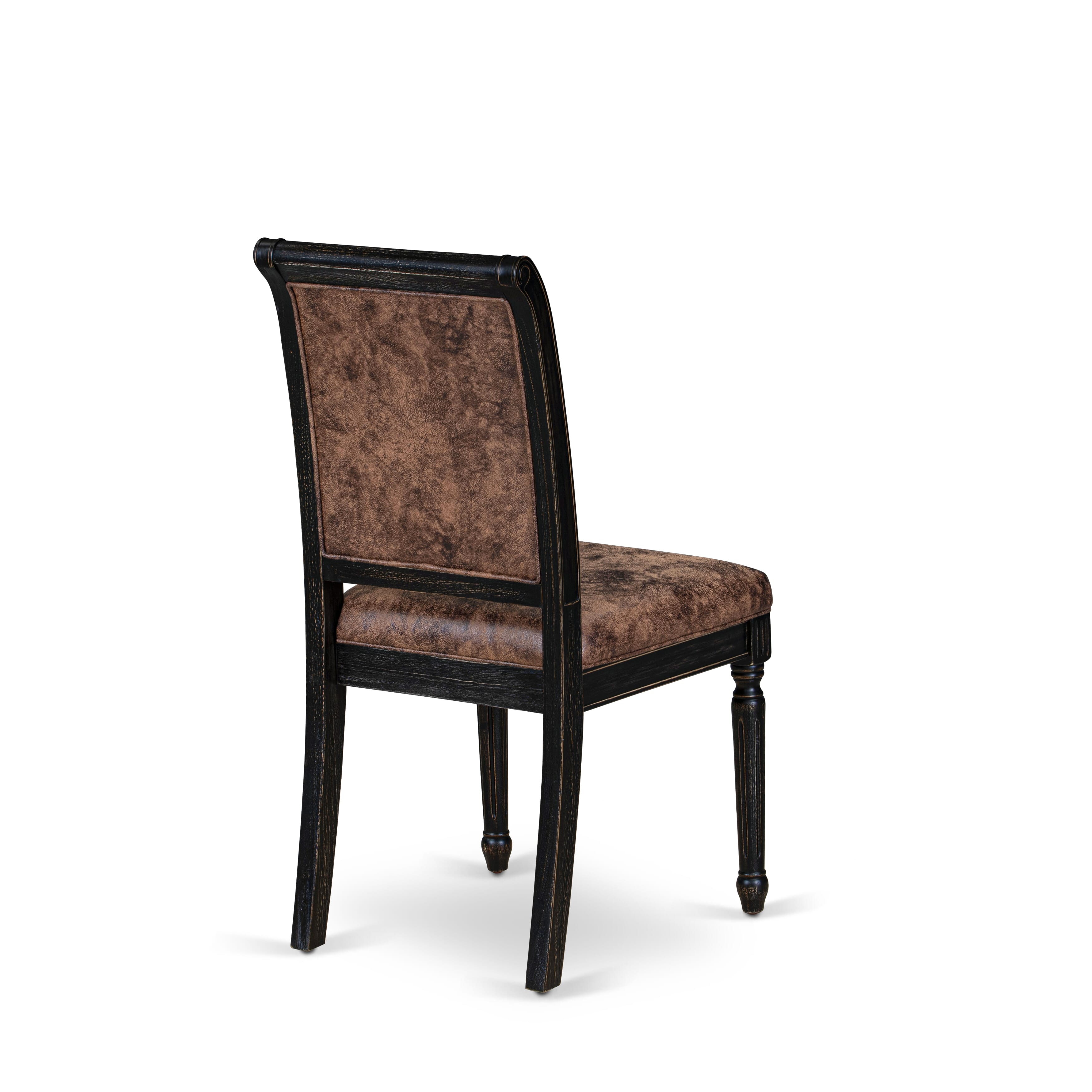 Luxe by East West Furniture LECY9-SBB-33 9-piece Modern Dining Table Set consists of a Dining Table and 8 Brown Textured PU Leather Dinner Chairs with High Back - Sand Blasting Black Finish