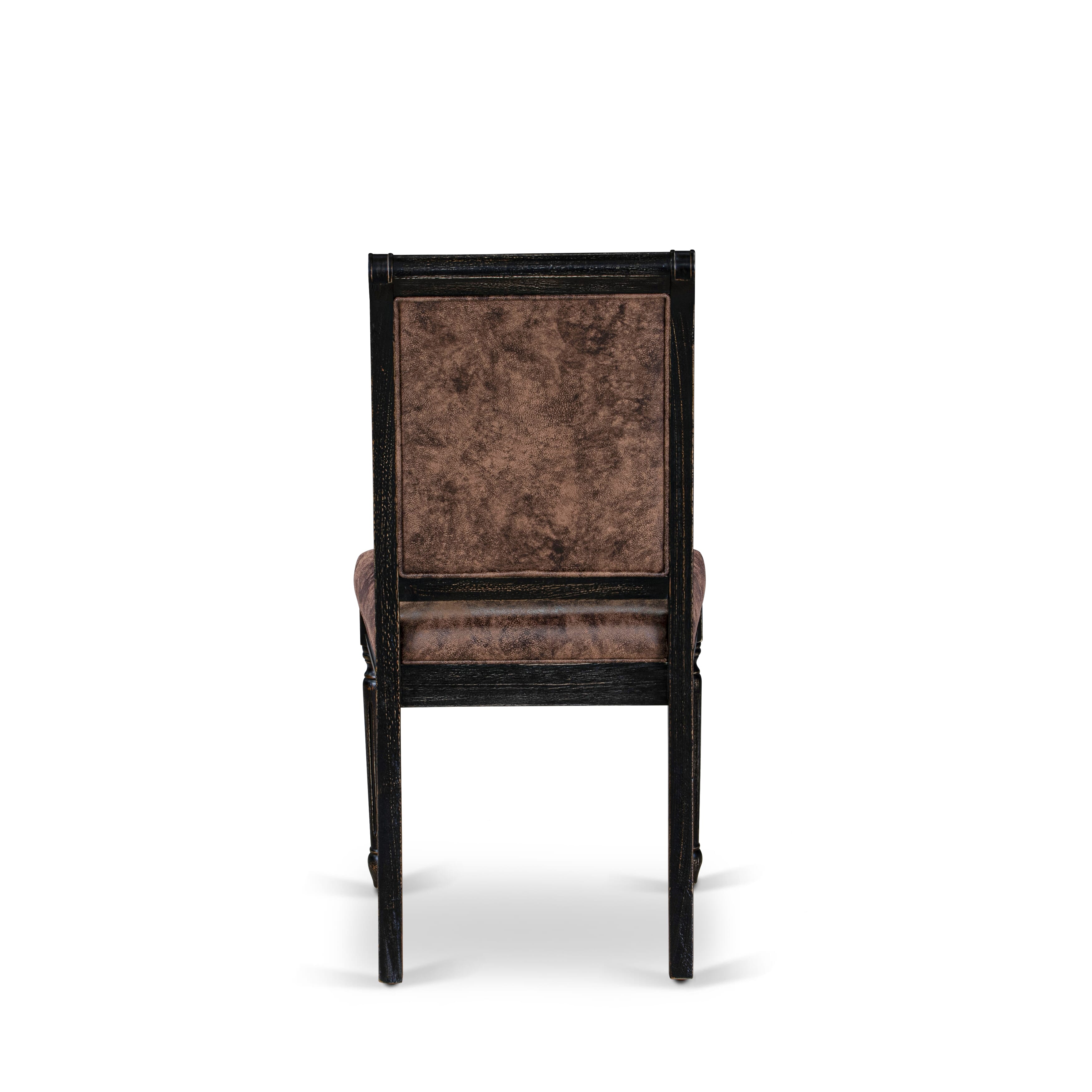 Luxe by East West Furniture NECY9-SBB-33 9-piece Dining Table Set consists of a Kitchen Table and 8 Brown Textured PU Leather Dining Room Chairs with High Back - Sand Blasting Black Finish