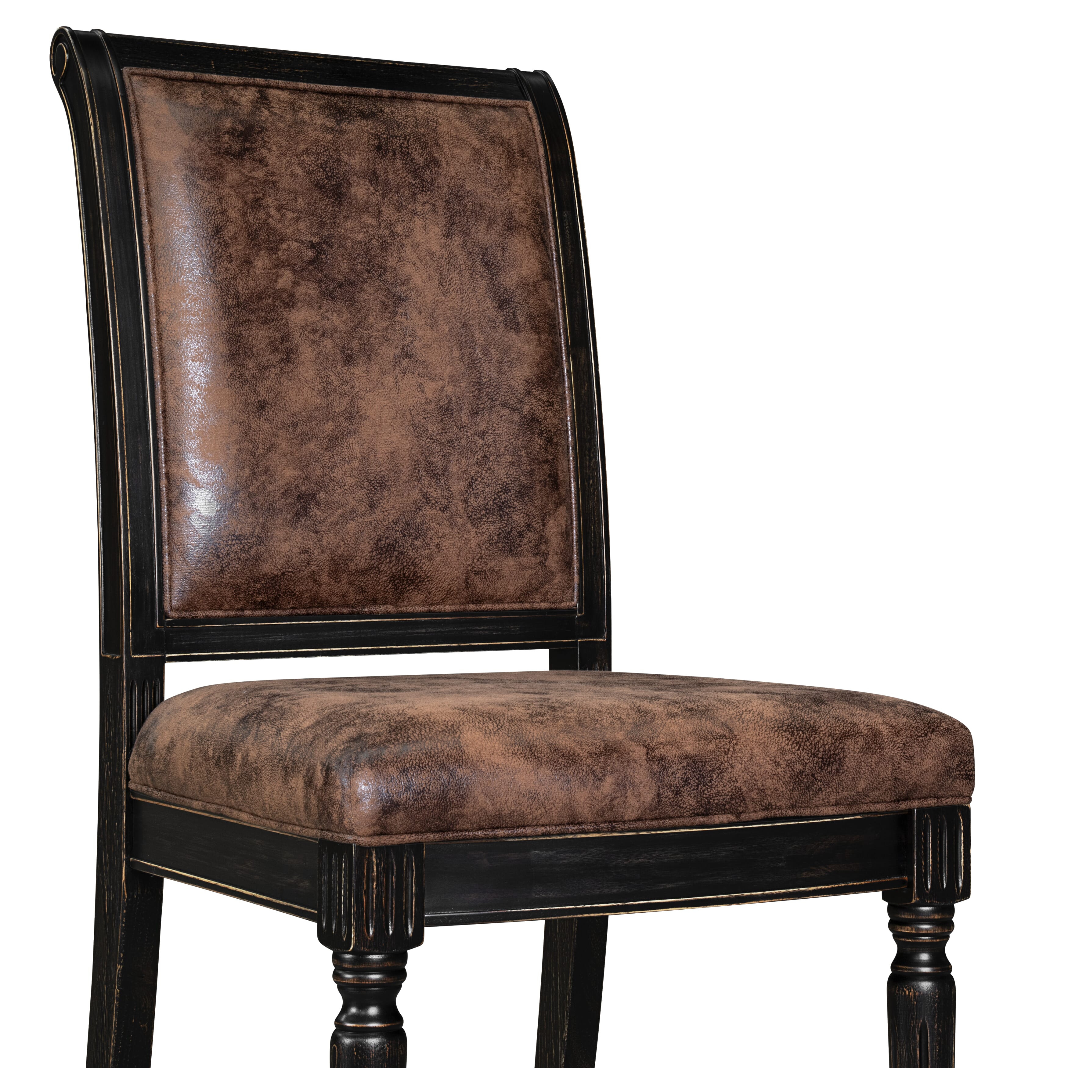 Luxe by East West Furniture NECY9-SBB-33 9-piece Dining Table Set consists of a Kitchen Table and 8 Brown Textured PU Leather Dining Room Chairs with High Back - Sand Blasting Black Finish