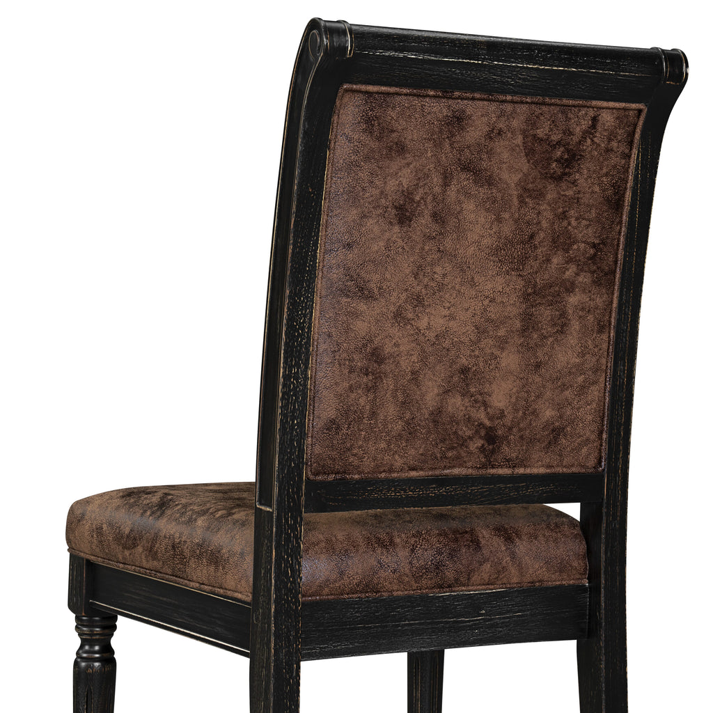 Luxe by East West Furniture LKCY7-SBB-33 7-piece Kitchen Table Set consists of a Dining Table and 6 Brown Textured PU Leather Dining Chairs with High Back - Sand Blasting Black Finish