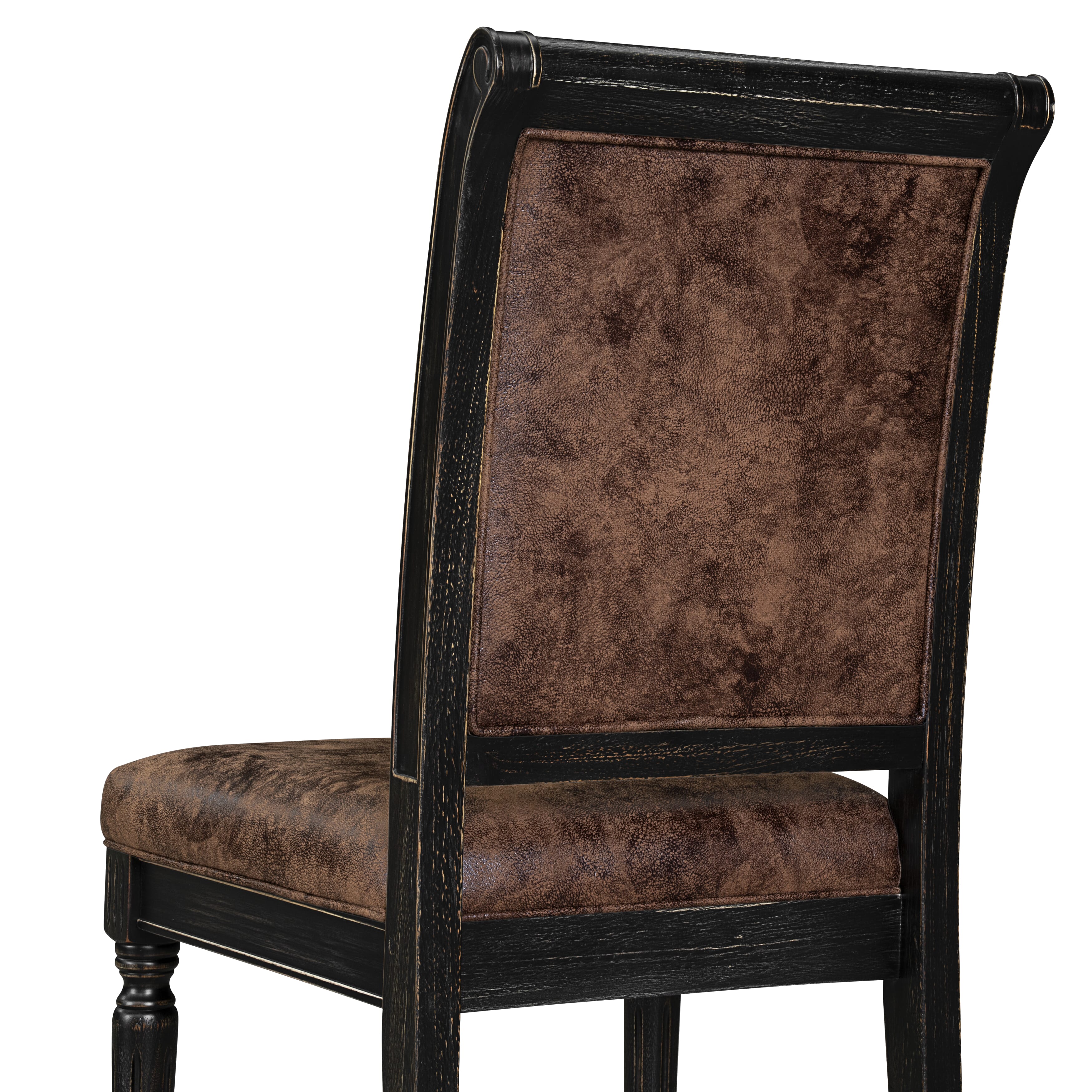 Luxe by East West Furniture LECY9-SBB-33 9-piece Modern Dining Table Set consists of a Dining Table and 8 Brown Textured PU Leather Dinner Chairs with High Back - Sand Blasting Black Finish