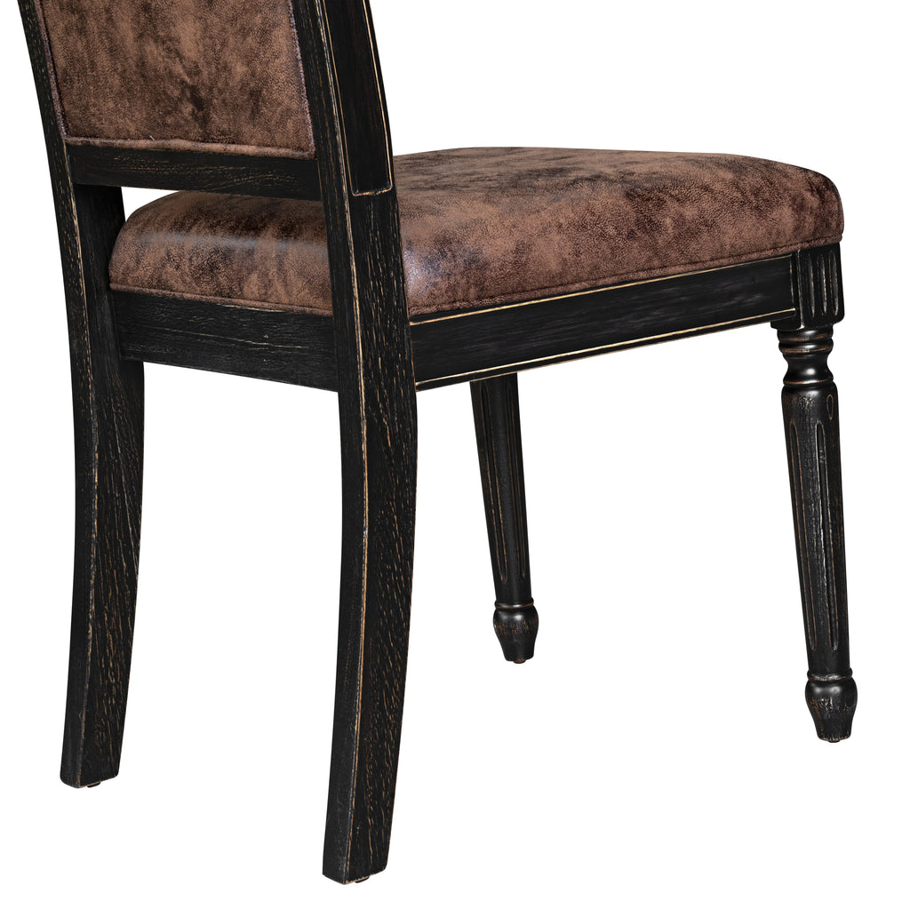 Luxe by East West Furniture LKCY9-SBB-33 9-piece Modern Dining Table Set includes a Kitchen Table and 8 Brown Textured PU Leather Dinner Chairs with High Back - Sand Blasting Black Finish