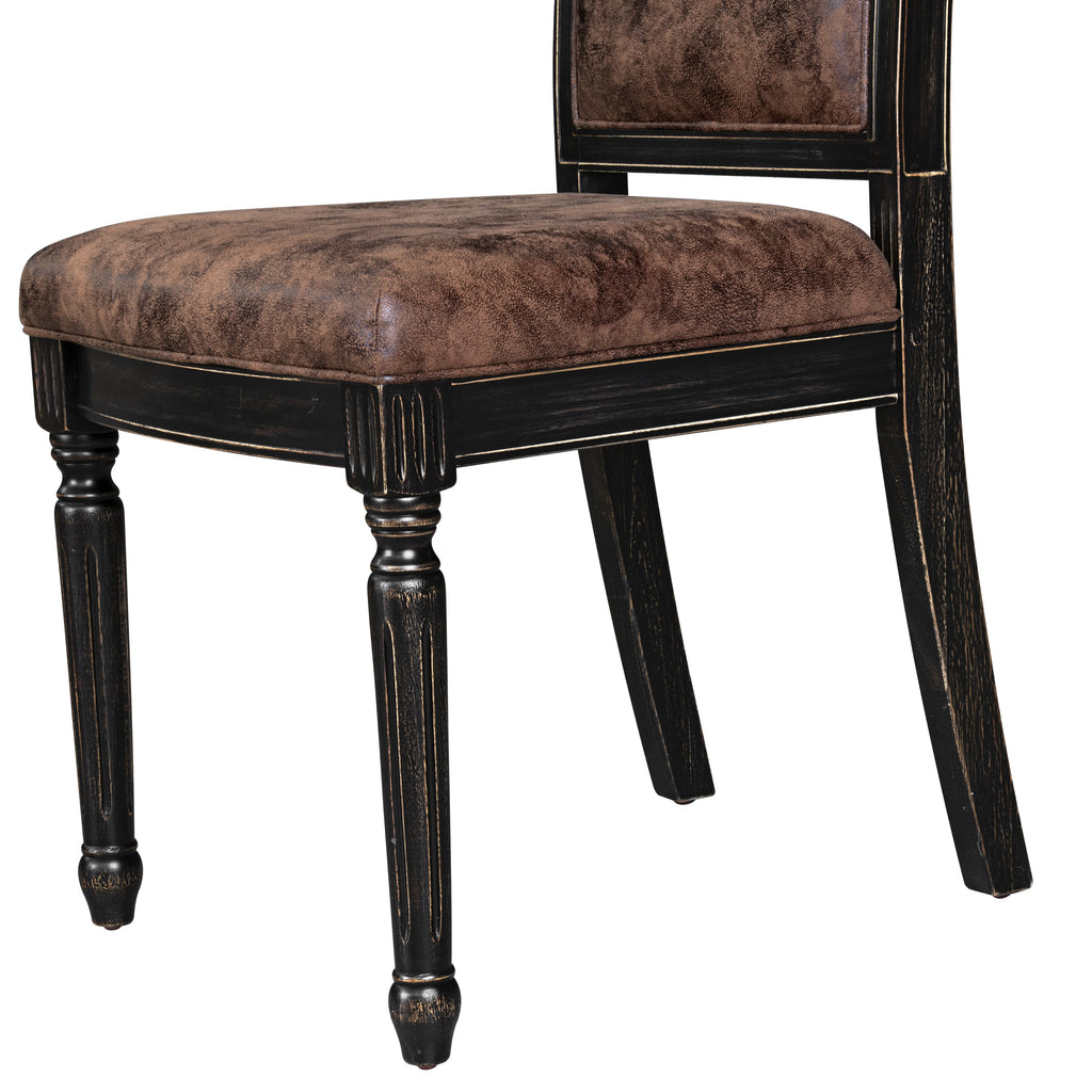 Luxe by East West Furniture LKCY7-SBB-33 7-piece Kitchen Table Set consists of a Dining Table and 6 Brown Textured PU Leather Dining Chairs with High Back - Sand Blasting Black Finish