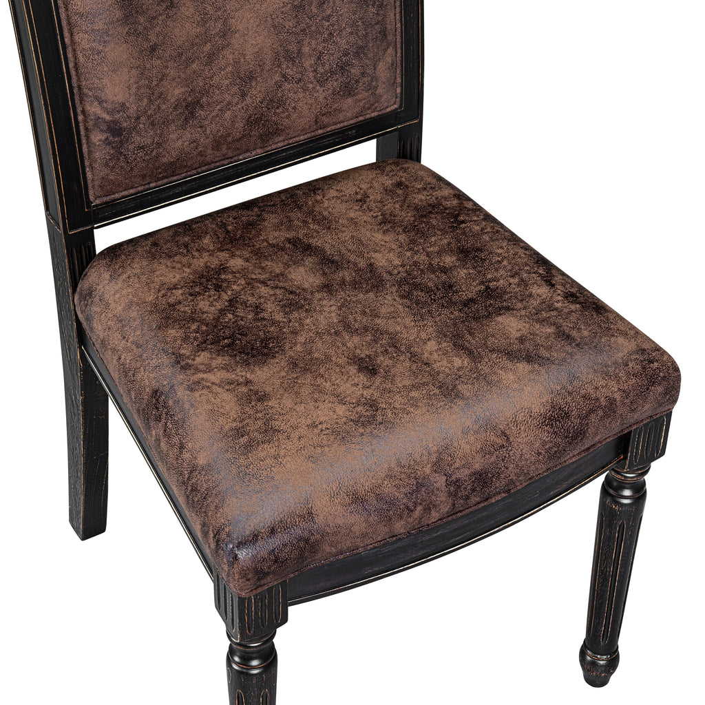 Luxe by East West Furniture LKCY7-SBB-33 7-piece Kitchen Table Set consists of a Dining Table and 6 Brown Textured PU Leather Dining Chairs with High Back - Sand Blasting Black Finish