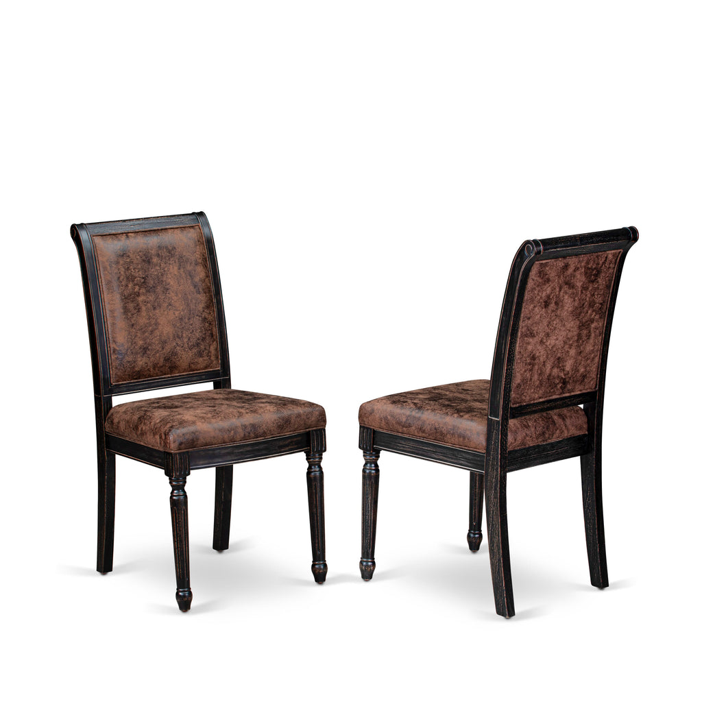 Luxe by East West Furniture LKCY9-SBB-33 9-piece Modern Dining Table Set includes a Kitchen Table and 8 Brown Textured PU Leather Dinner Chairs with High Back - Sand Blasting Black Finish