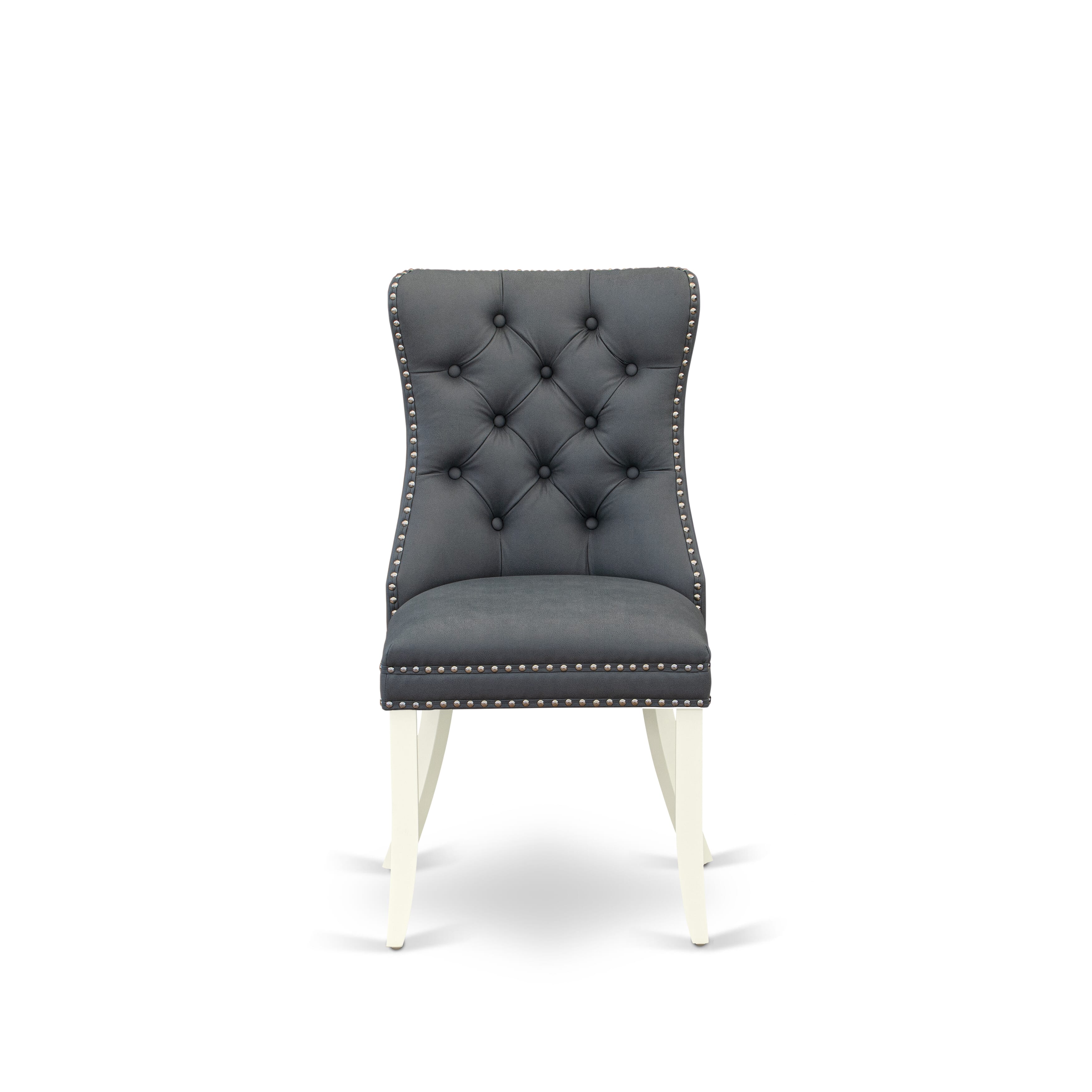 Luxe by East West Furniture 48DA5-204-13 5-Pc Mid Century Dining Set Include a Table with Veined Marble Pattern Tabletop and 4 Platinum Gray Faux Leather Chairs, Linen white