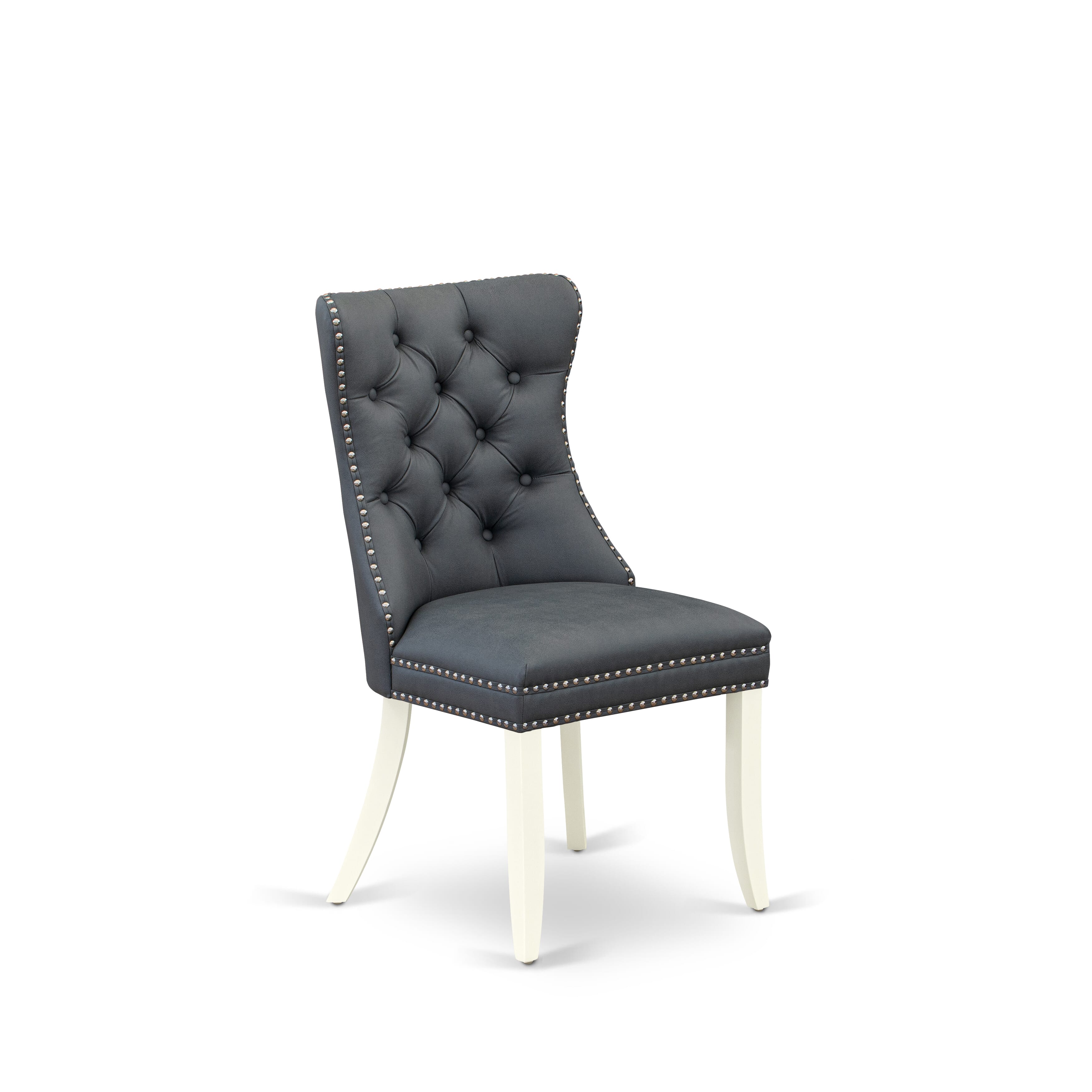 Luxe by East West Furniture 42DA3-208-13 -3 pc Mid-Century Dining Set Includes a Round Table and 2 Platinum Gray Faux Leather Dining Room Chair with Button Tufted Back - Linen White