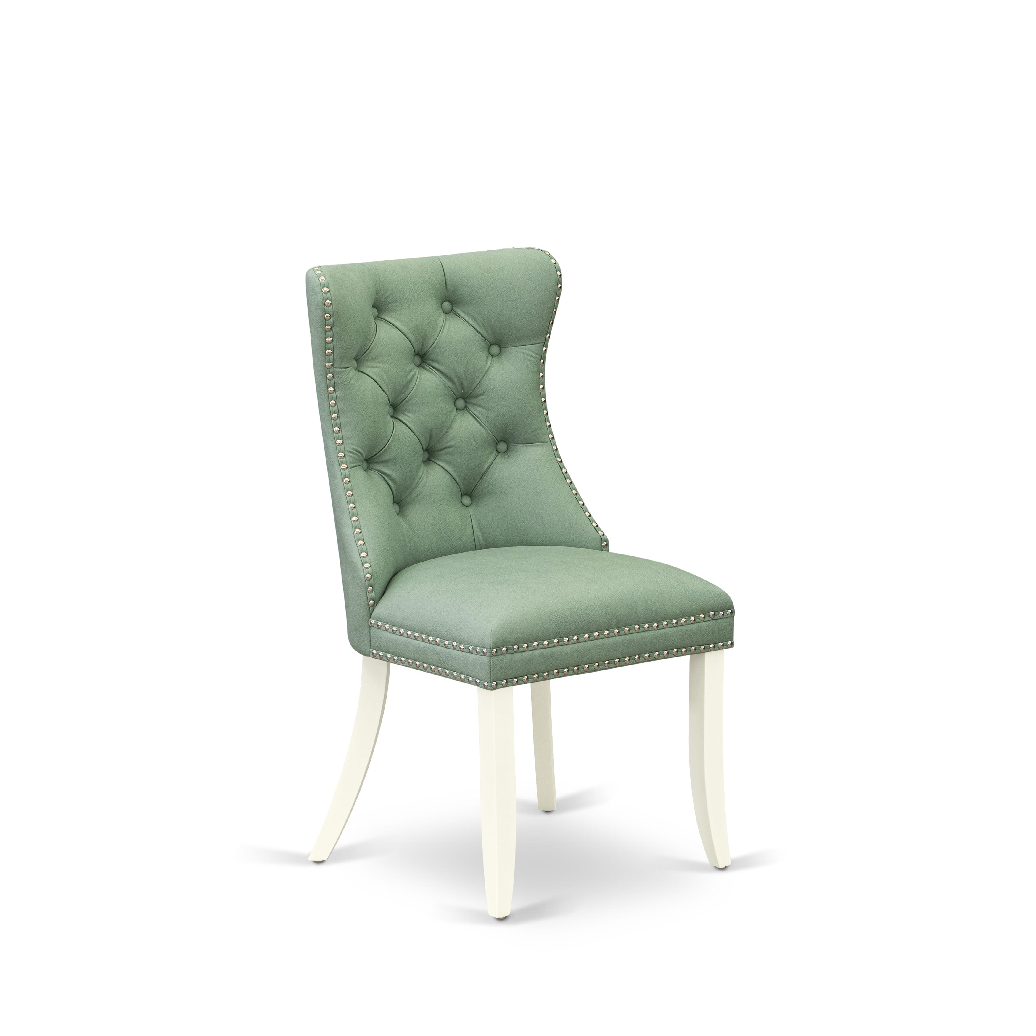 Luxe by East West Furniture 42DA5-208-22 -5 pc Mid-century Modern Dining Table Set Includes a Round Table and 4 Willow Green Faux Leather Dining Room Chairs with Button Tufted Back - Linen White