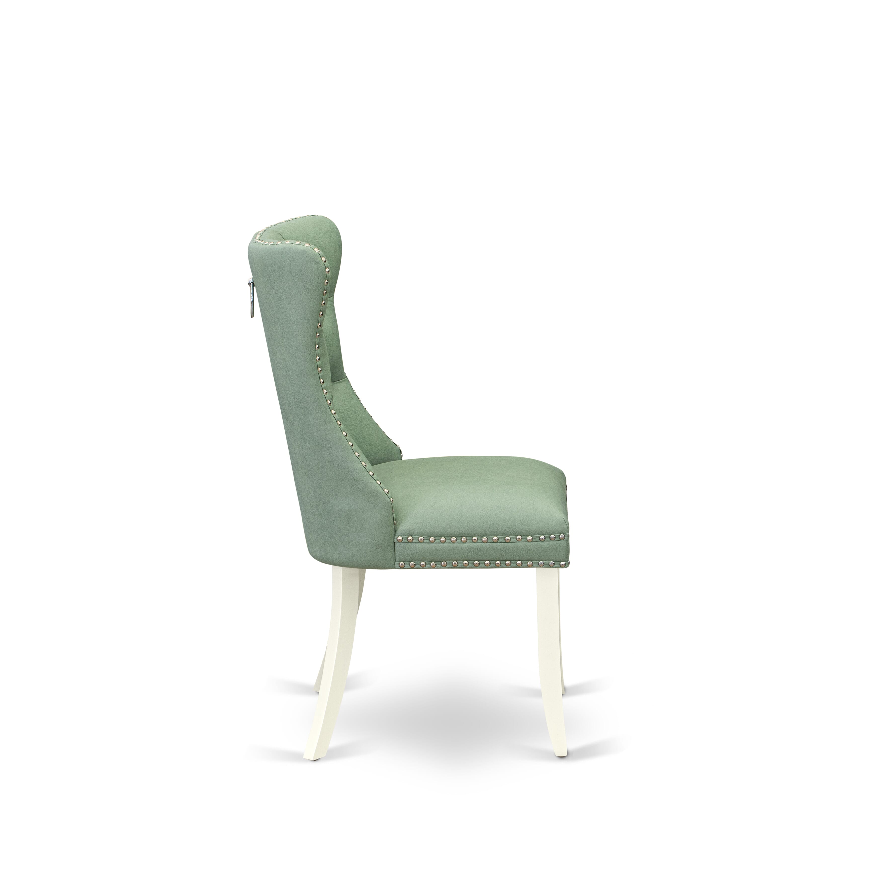 Luxe by East West Furniture 42DA5-208-22 -5 pc Mid-century Modern Dining Table Set Includes a Round Table and 4 Willow Green Faux Leather Dining Room Chairs with Button Tufted Back - Linen White