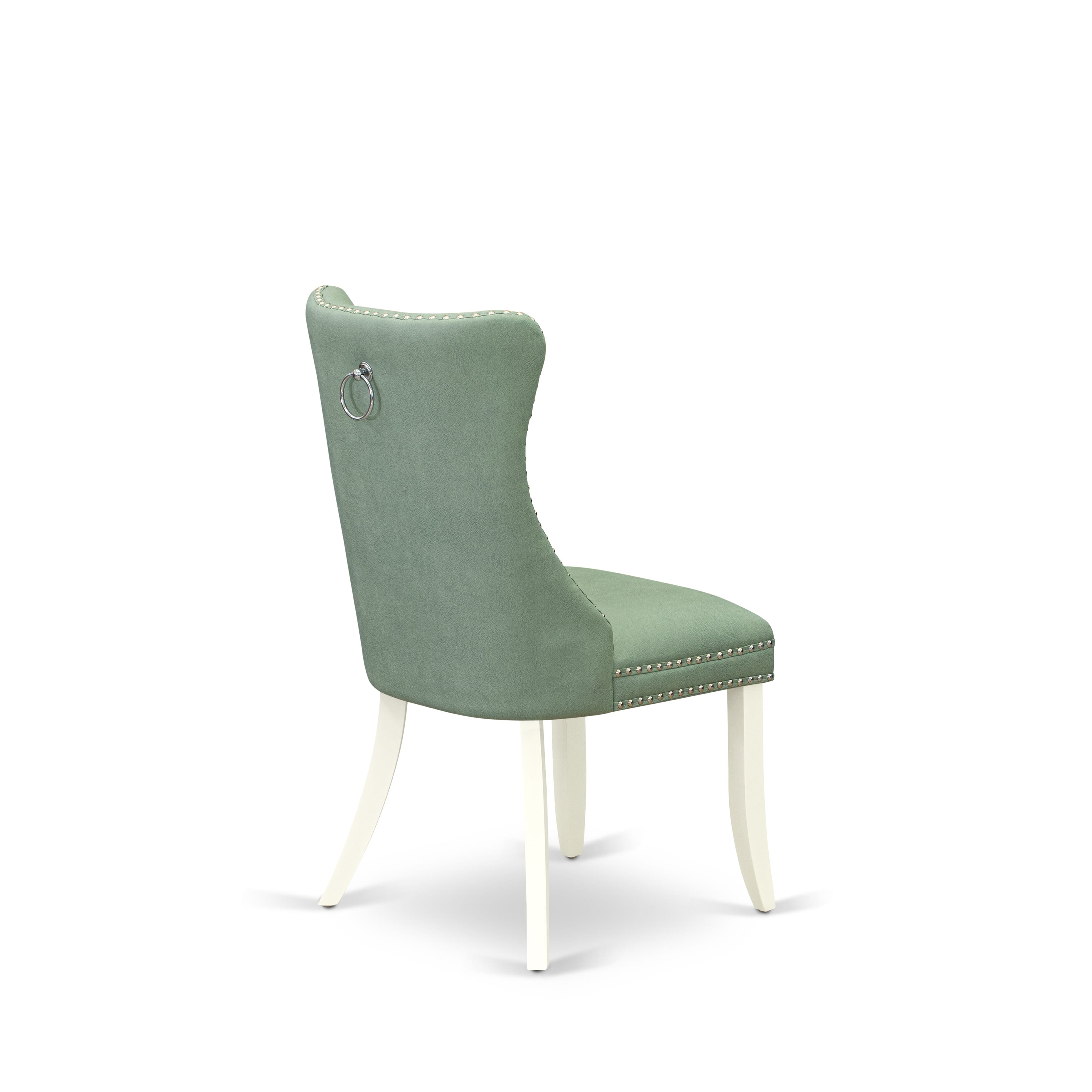 Luxe by East West Furniture 48DA3-204-22 3-Pc Dining Table Set Include a Dining Table with Veined Marble Pattern Tabletop and 2 Willow Green Faux Leather Chairs, Linen white