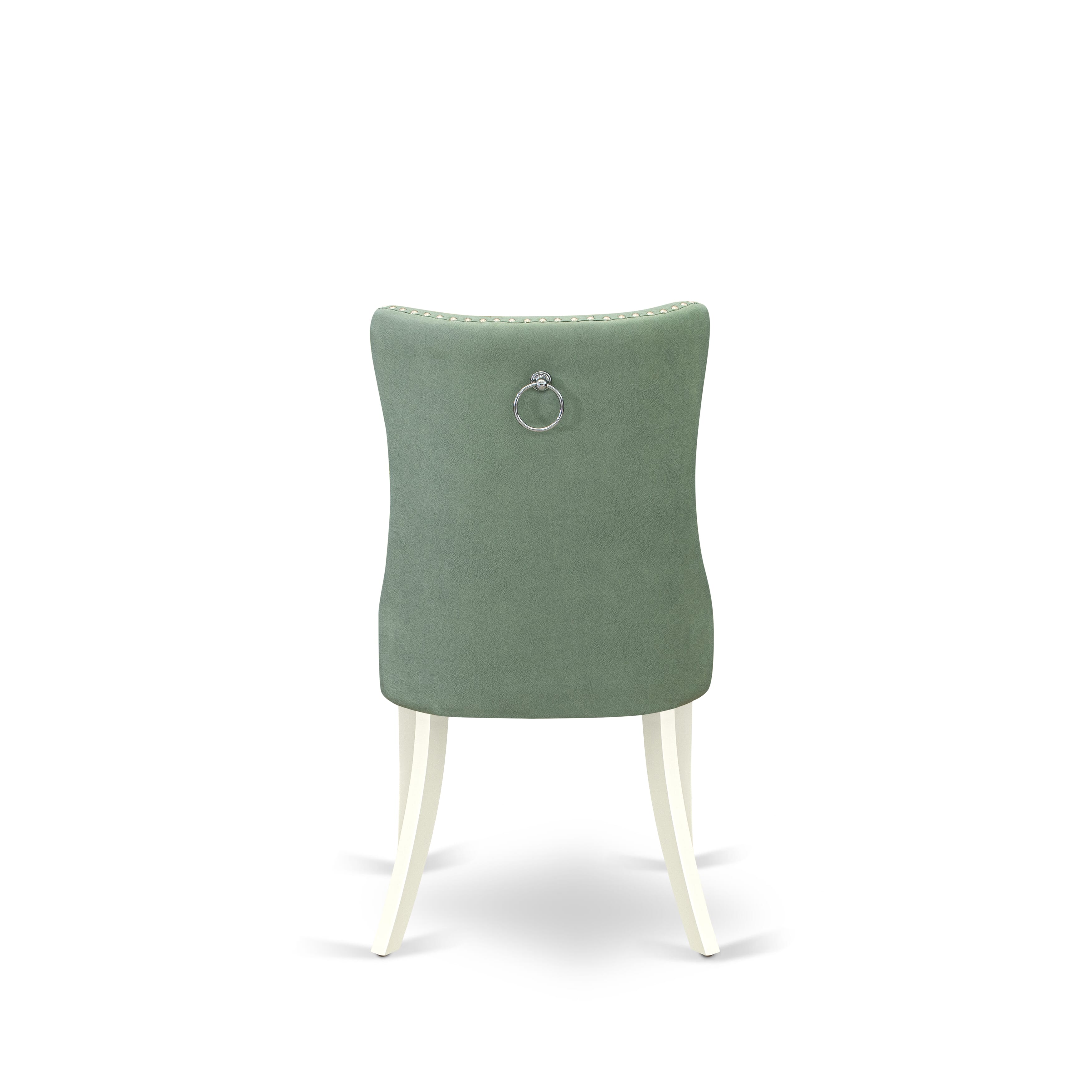 Luxe by East West Furniture 48DA3-204-22 3-Pc Dining Table Set Include a Dining Table with Veined Marble Pattern Tabletop and 2 Willow Green Faux Leather Chairs, Linen white