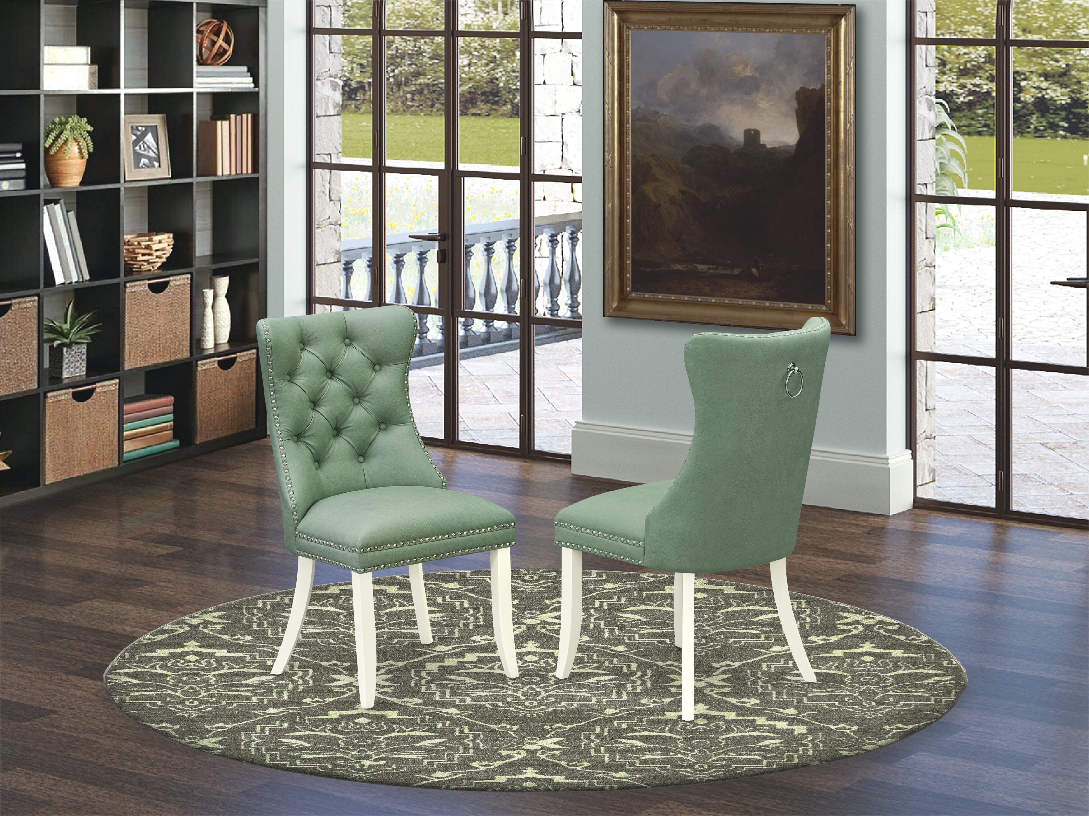 Luxe by East West Furniture 42DA5-208-22 -5 pc Mid-century Modern Dining Table Set Includes a Round Table and 4 Willow Green Faux Leather Dining Room Chairs with Button Tufted Back - Linen White