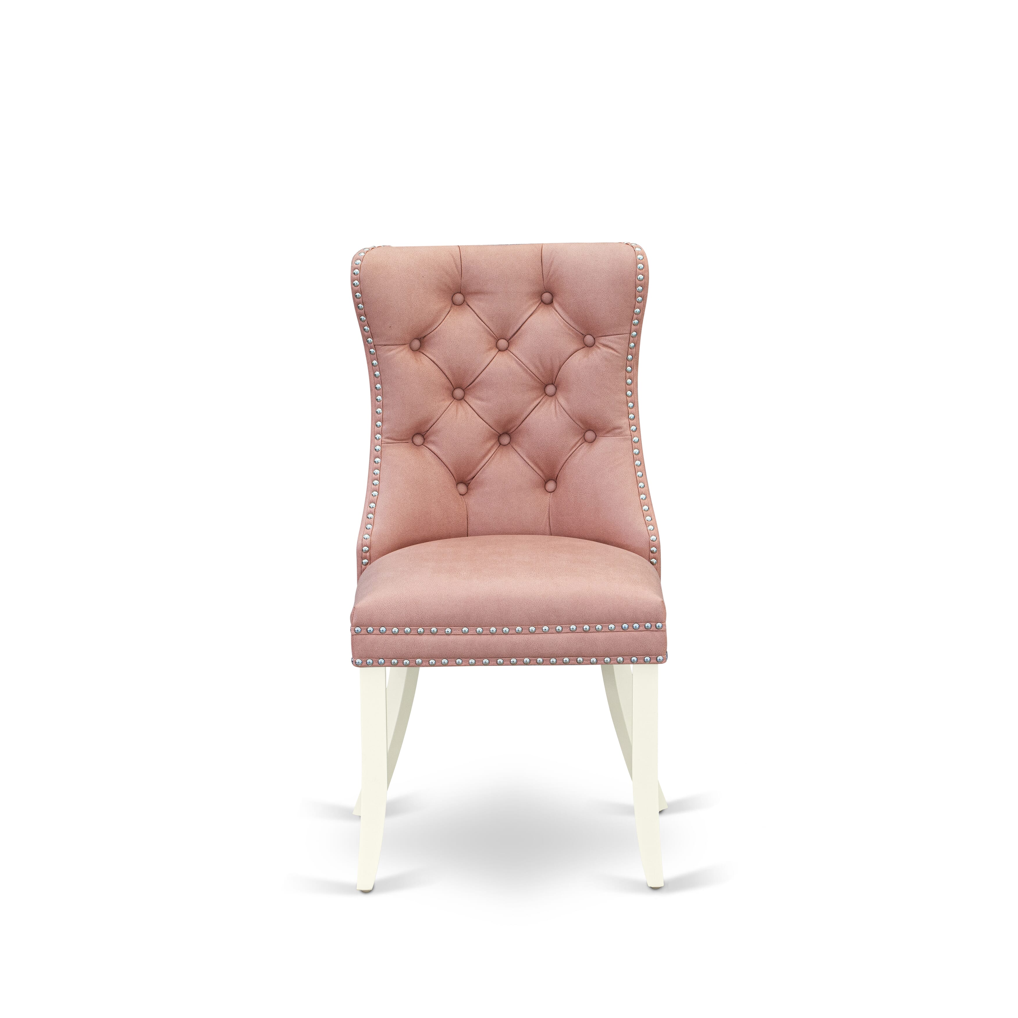 Luxe by East West Furniture 42DA5-208-23 -5 pc Dinette Set contains a Round Table and 4 Beige Red Faux Leather Dining Chair with Button Tufted Back - Linen White