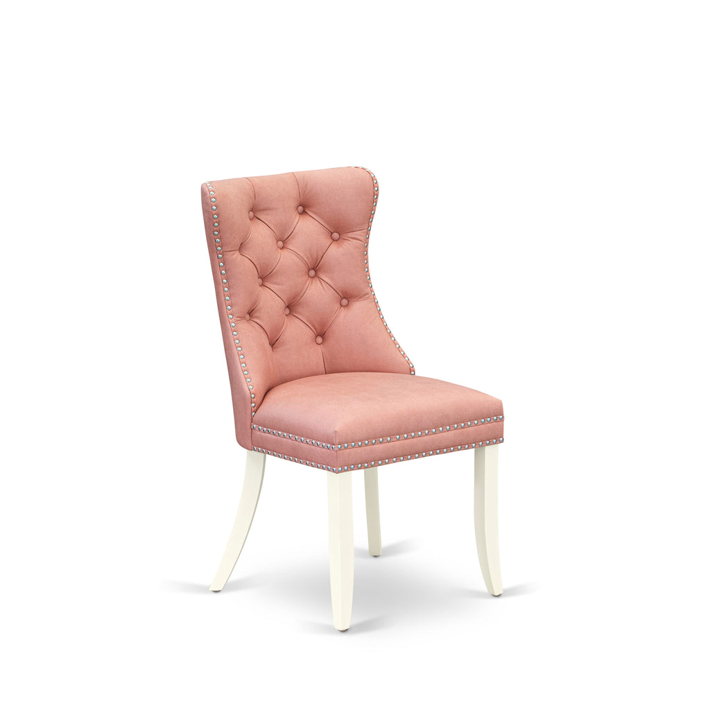 East West Furniture DAP2F23 Dallas Parson Kitchen Chairs - Button Tufted Nailhead Trim Beige Red faux Leather Upholstered Dining Chairs, Set of 2, linen white