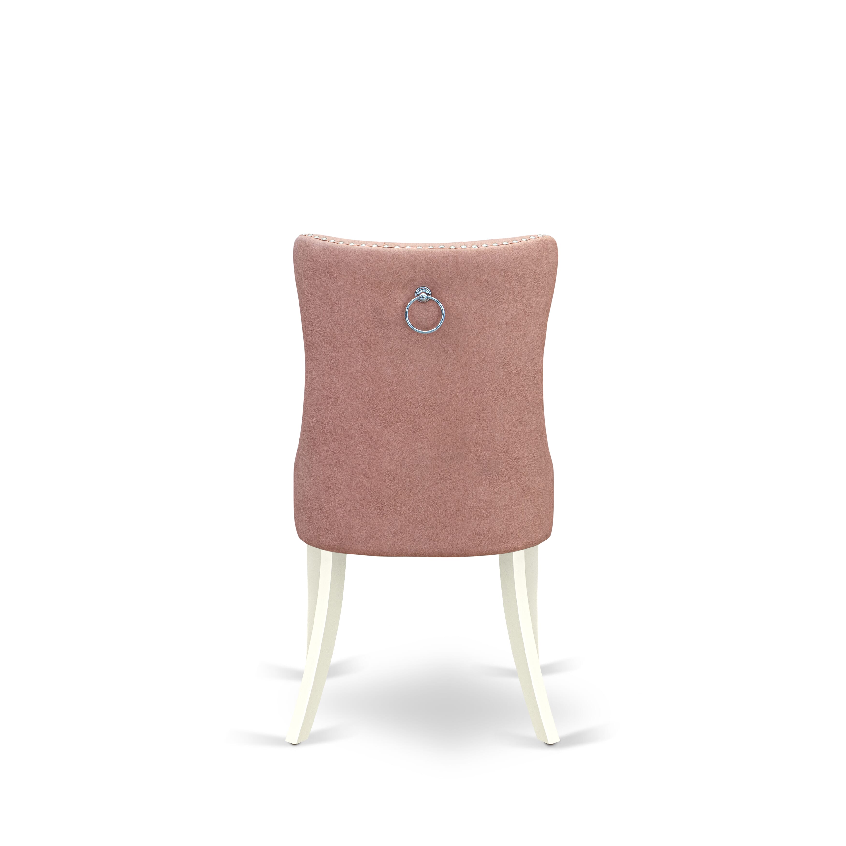 Luxe by East West Furniture 42DA5-208-23 -5 pc Dinette Set contains a Round Table and 4 Beige Red Faux Leather Dining Chair with Button Tufted Back - Linen White
