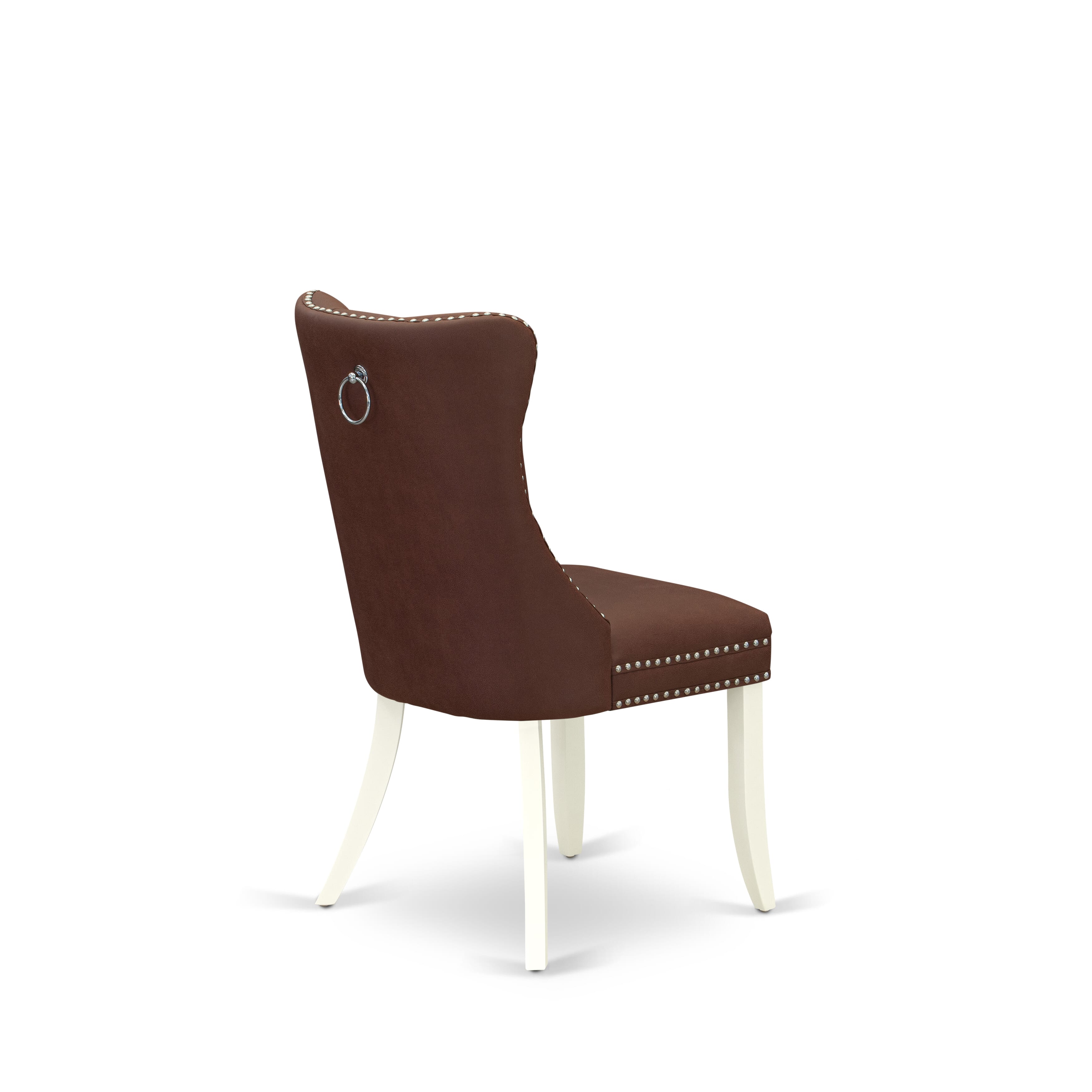 East West Furniture DAP2F26 Dallas Parson Dining Room Chairs - Button Tufted Nailhead Trim Burgundy faux Leather Padded Chairs, Set of 2, linen white