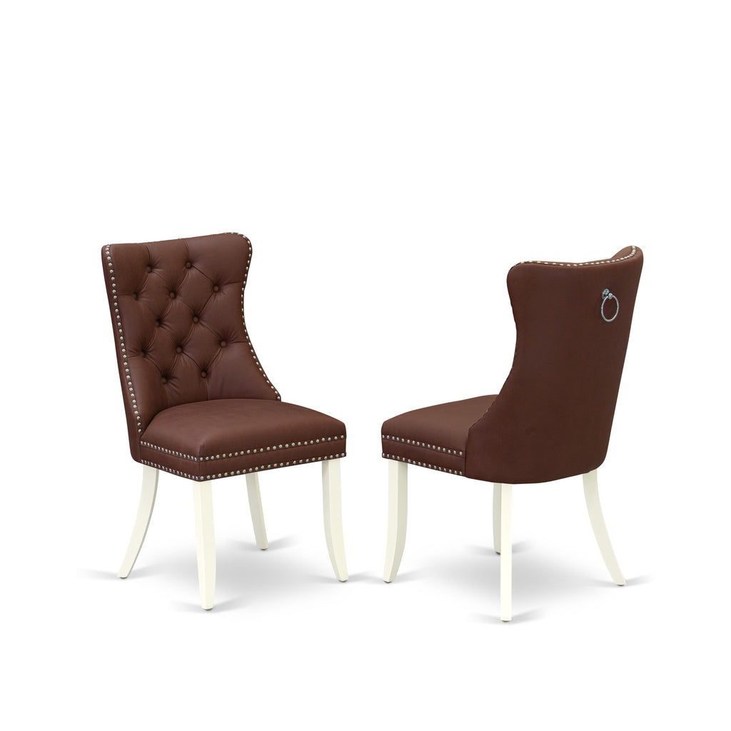 Juego de mesa de comedor de 3 piezas East West Furniture ANDA3-LWH-26 para espacios pequeños. Incluye una mesa de comedor redonda con pedestal y 2 sillas tapizadas.