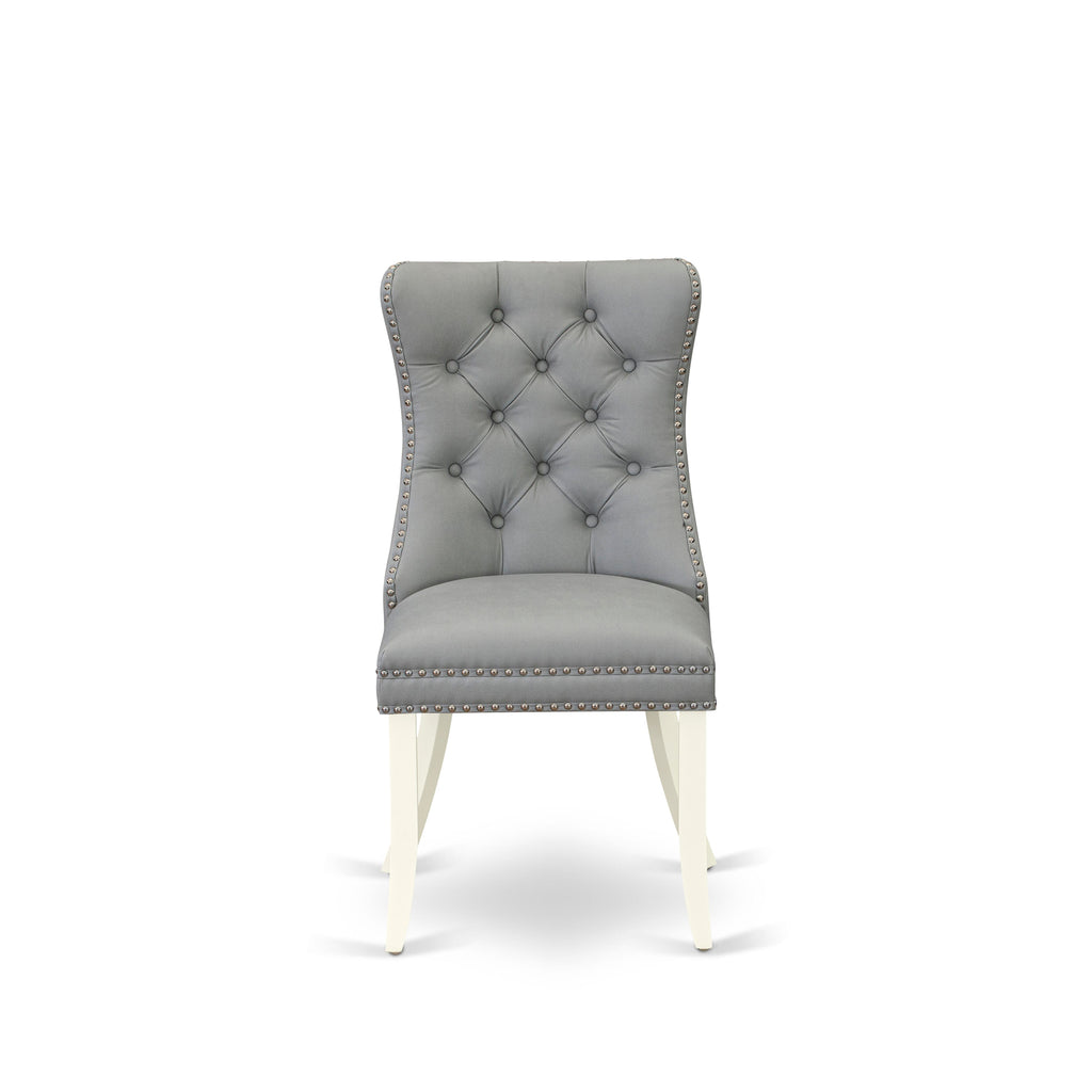 East West Furniture DLDA3-WHI-27 3 Piece Dinette Set for Small Spaces Consists of a Round Dining Table with Dropleaf and 2 Upholstered Parson Chairs