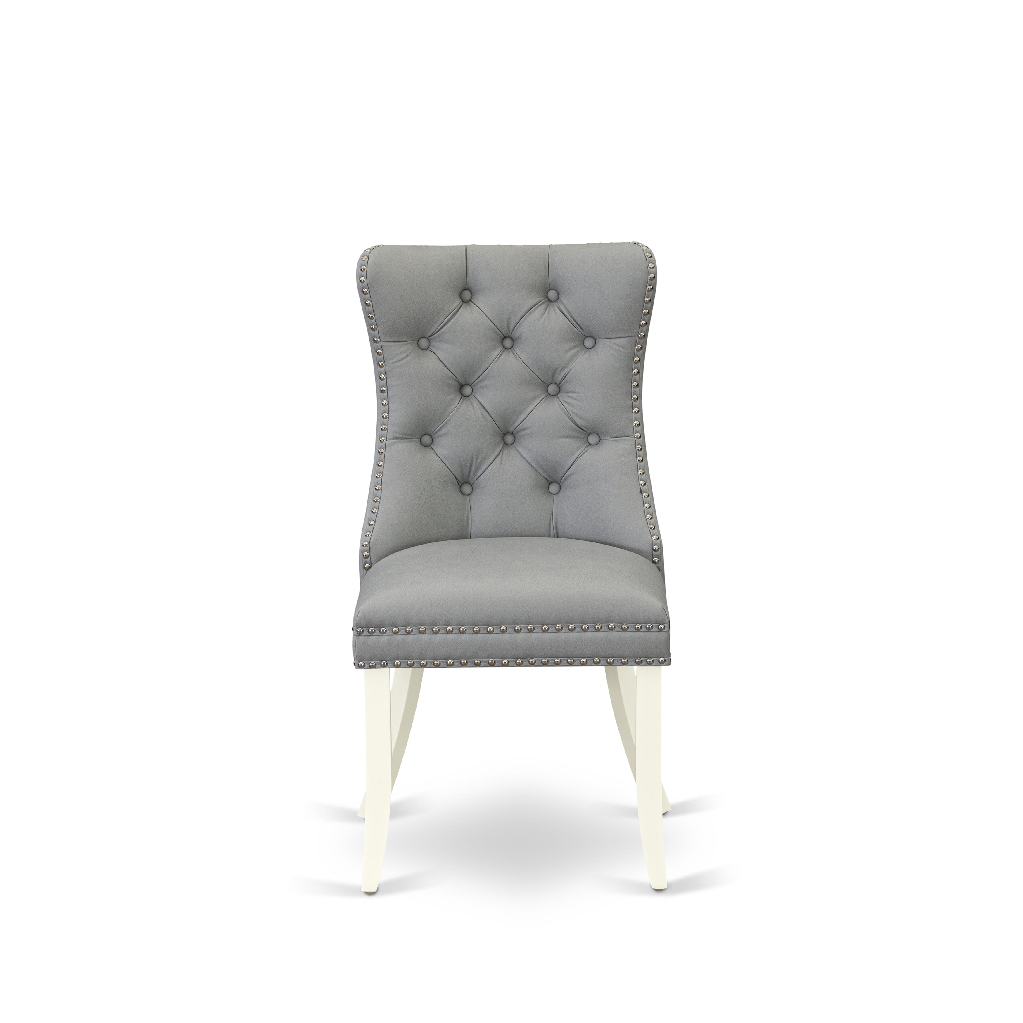 Luxe by East West Furniture 42DA5-208-27 -5 pc Dining Table Set consists of a Round Table and 4 Light Gray Faux Leather Mid Century Modern Dining Chairs with Button Tufted Back - Linen White