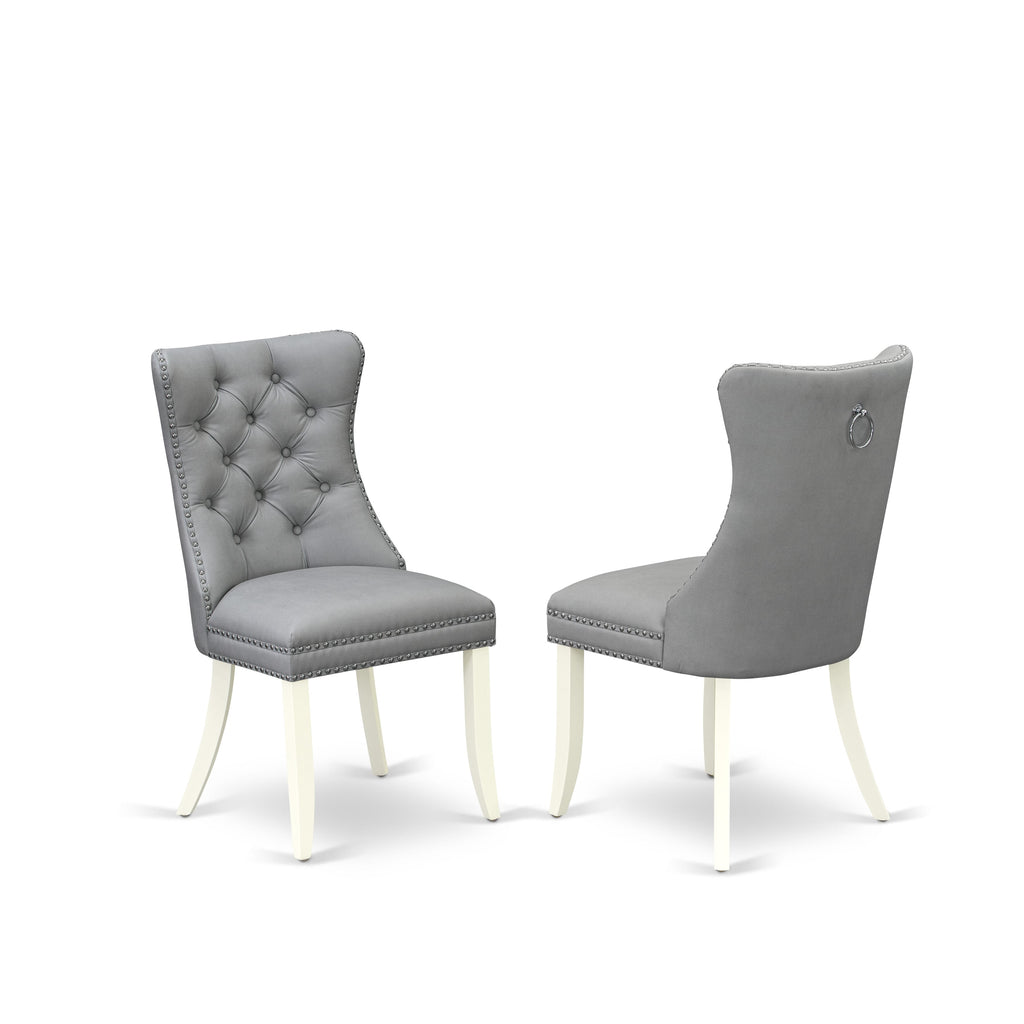 East West Furniture DLDA3-WHI-27 3 Piece Dinette Set for Small Spaces Consists of a Round Dining Table with Dropleaf and 2 Upholstered Parson Chairs