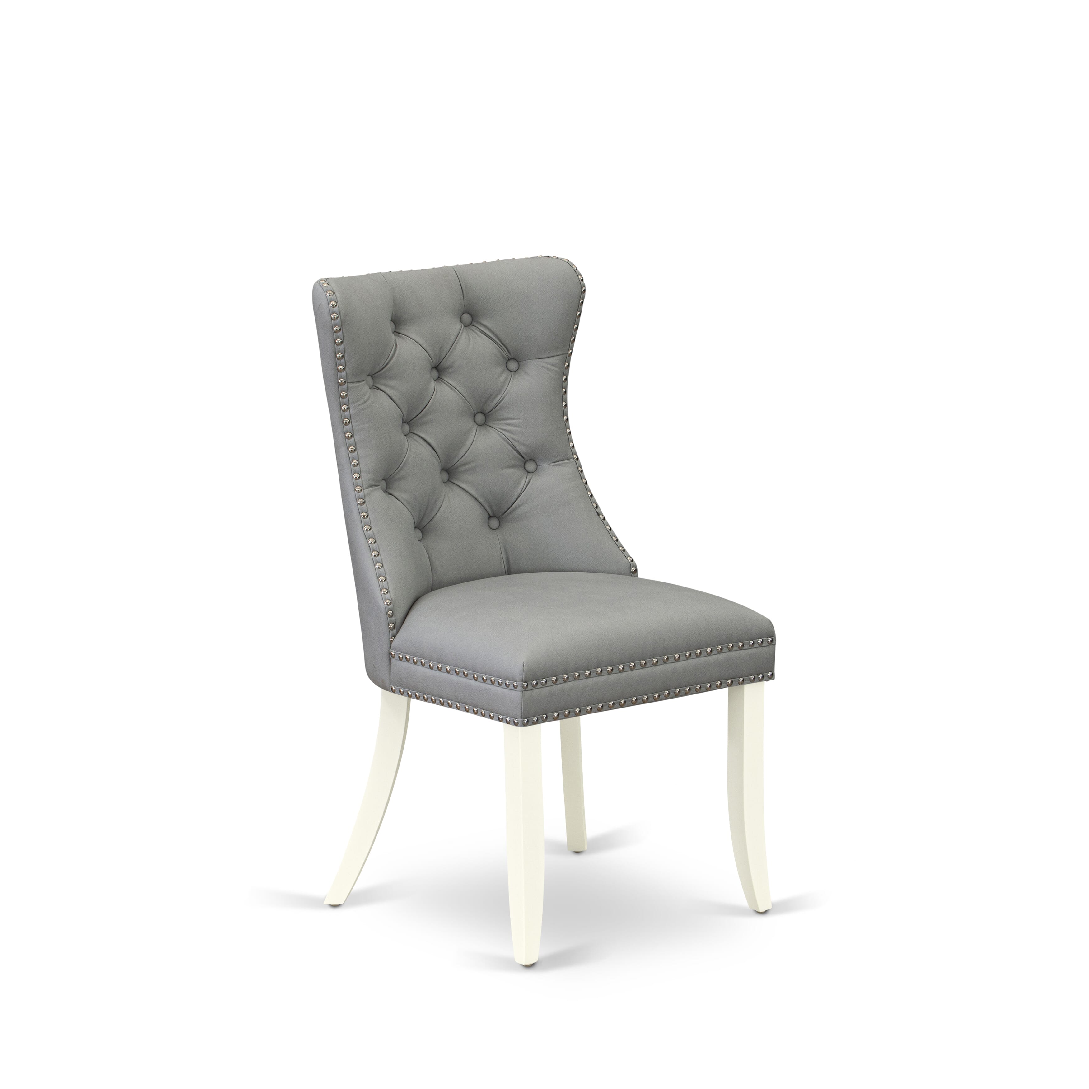 Luxe by East West Furniture 42DA3-208-27 -3 pc Dining Room Table Set Includes a Round Table and 2 Light Gray Faux Leather Mid Century Modern Chair with Button Tufted Back - Linen White