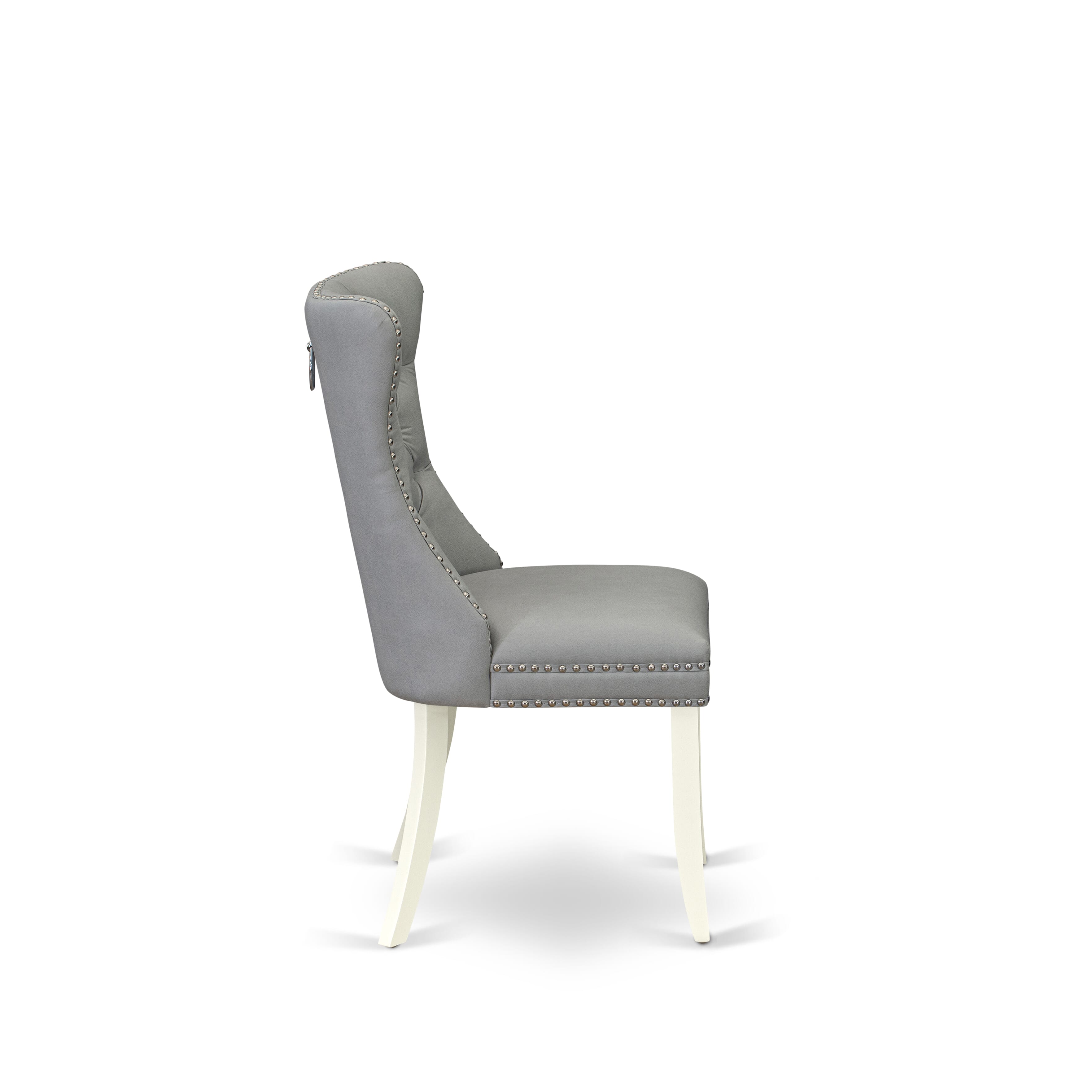 Luxe by East West Furniture 42DA3-208-27 -3 pc Dining Room Table Set Includes a Round Table and 2 Light Gray Faux Leather Mid Century Modern Chair with Button Tufted Back - Linen White