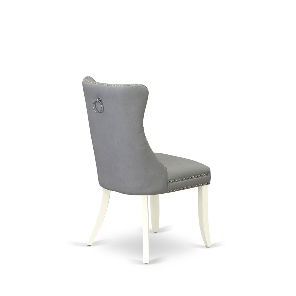 East West Furniture DLDA3-WHI-27 3 Piece Dinette Set for Small Spaces Consists of a Round Dining Table with Dropleaf and 2 Upholstered Parson Chairs
