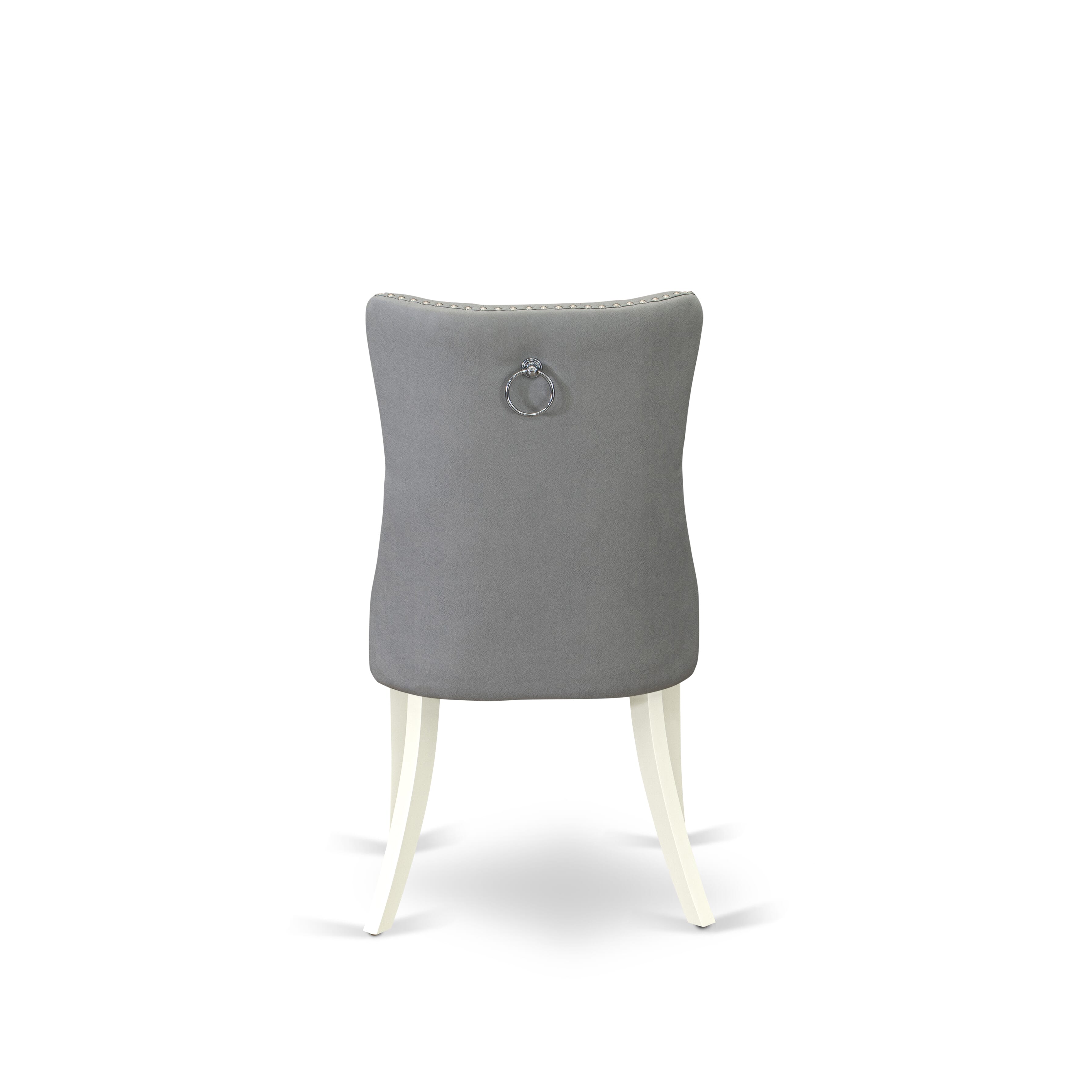 Luxe by East West Furniture 42DA5-208-27 -5 pc Dining Table Set consists of a Round Table and 4 Light Gray Faux Leather Mid Century Modern Dining Chairs with Button Tufted Back - Linen White