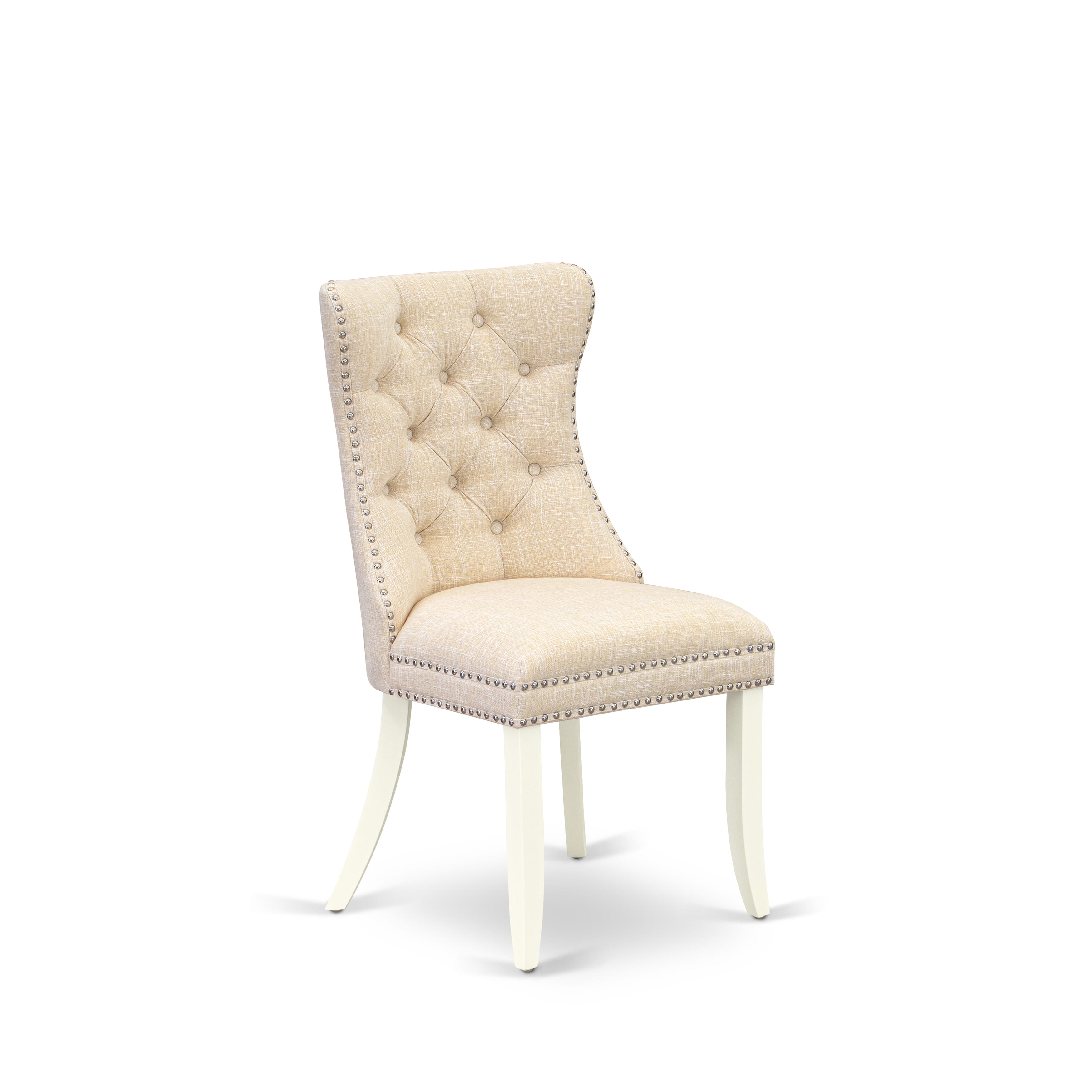 Luxe by East West Furniture 42DA3-208-32 -3 pc Kitchen Table Set contains a Round Table and 2 Light Beige Faux Leather Modern Chair with Button Tufted Back - Linen White