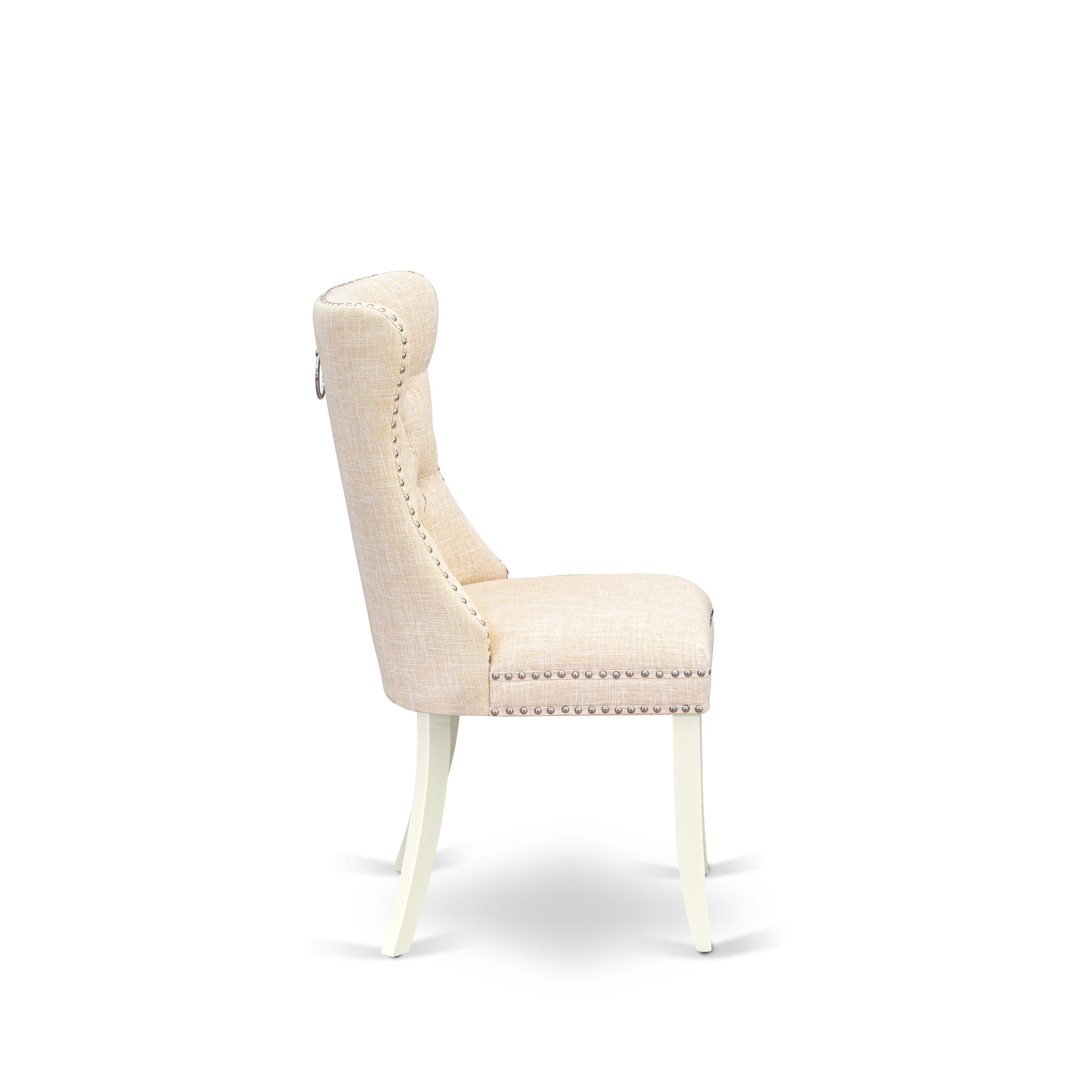 Luxe by East West Furniture 42DA5-208-32 -5 pc Dining Set Includes a Round Table and 4 Light Beige Faux Leather Modern Dining Chair with Button Tufted Back - Linen White
