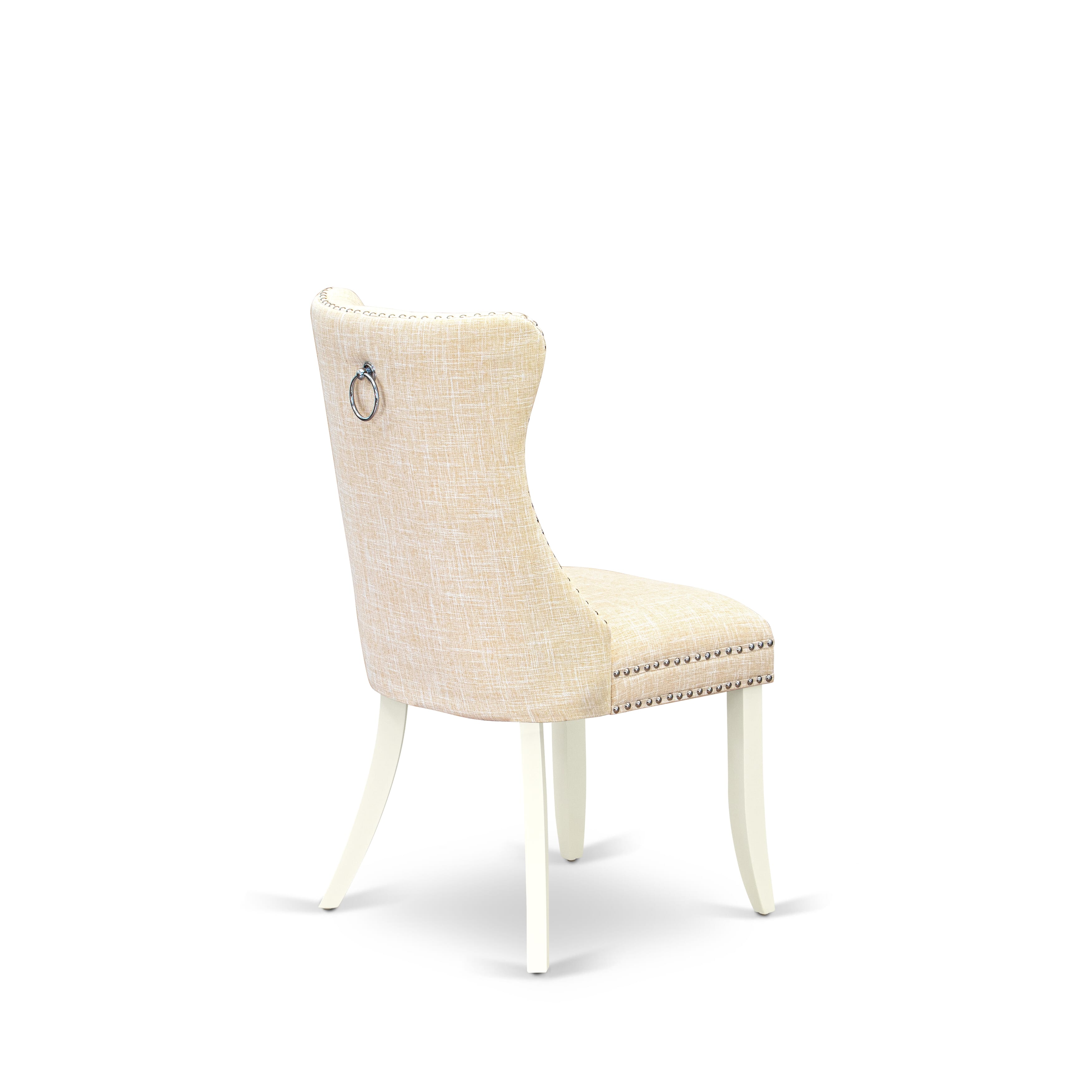 Luxe by East West Furniture 48DA3-204-32 3-Pc Mid Century Dining Set Include a Dining Table with Veined Marble Pattern Tabletop and 2 Light Beige Linen Pu Chairs, Linen white
