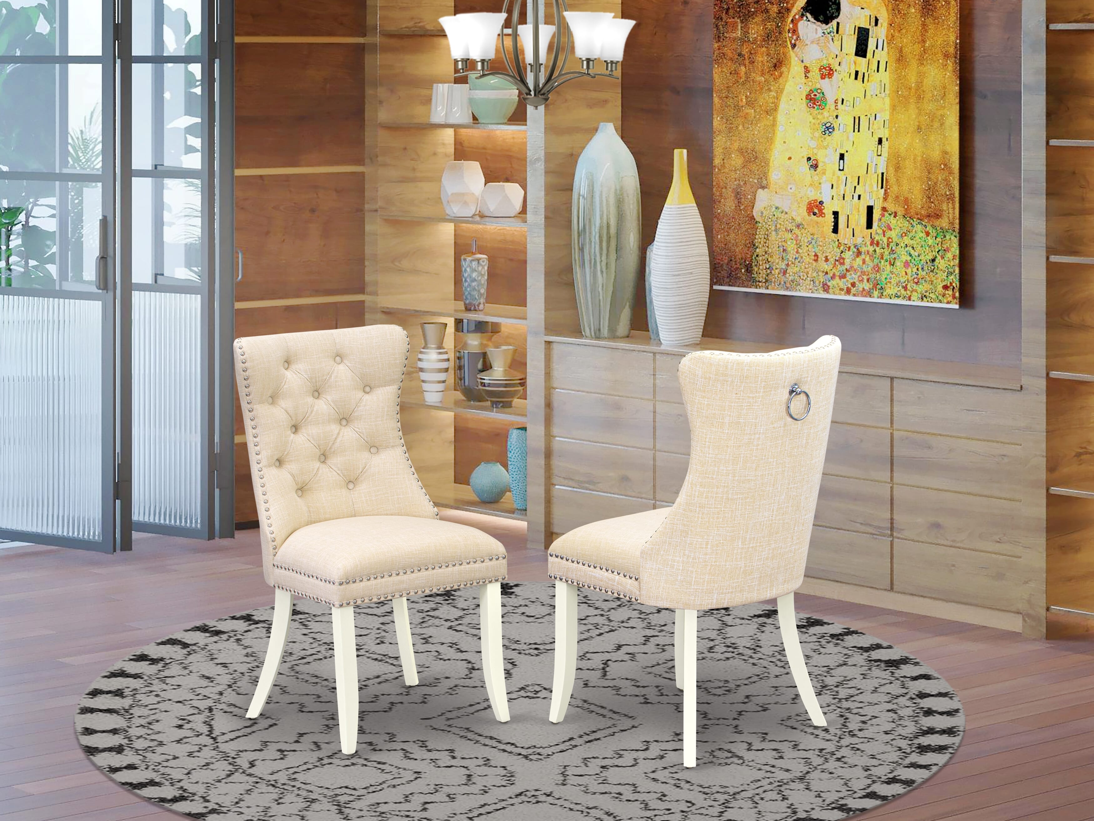 Luxe by East West Furniture 42DA5-208-32 -5 pc Dining Set Includes a Round Table and 4 Light Beige Faux Leather Modern Dining Chair with Button Tufted Back - Linen White