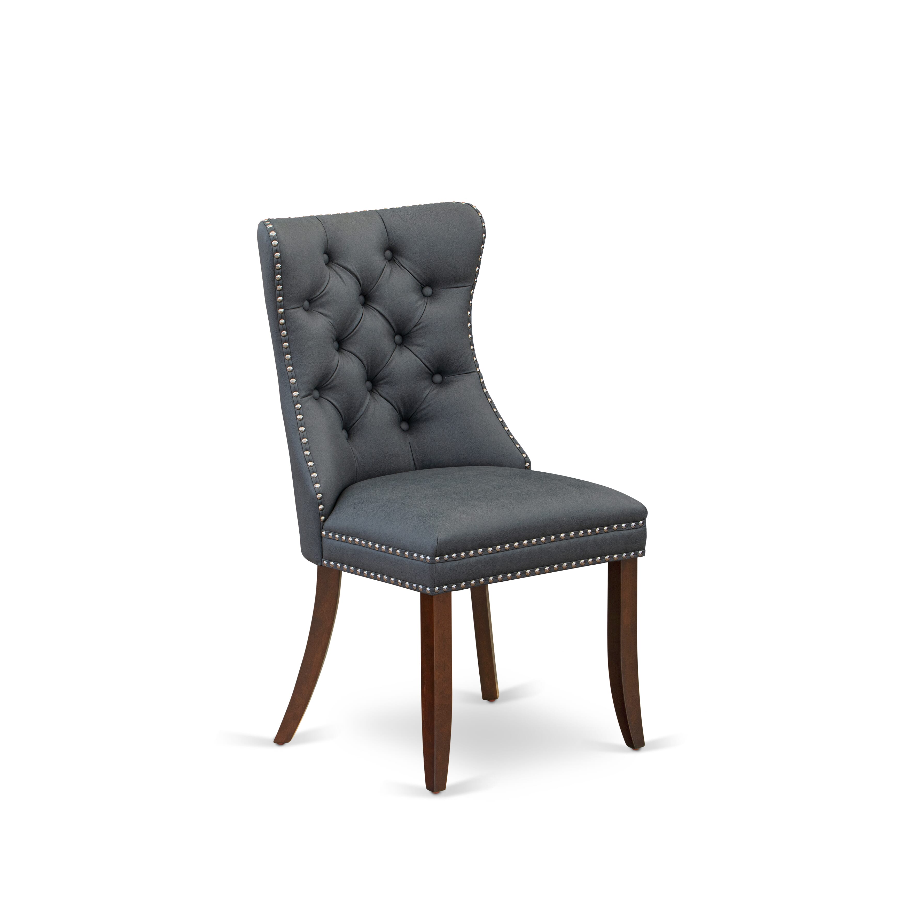 Luxe by East West Furniture 42DA3-307-13 3-piece mid-century dining set Consists a pedestal dining table and 2 Button Tufted Parsons chairs with Platinum Gray linen fabric, Mahogany finish.