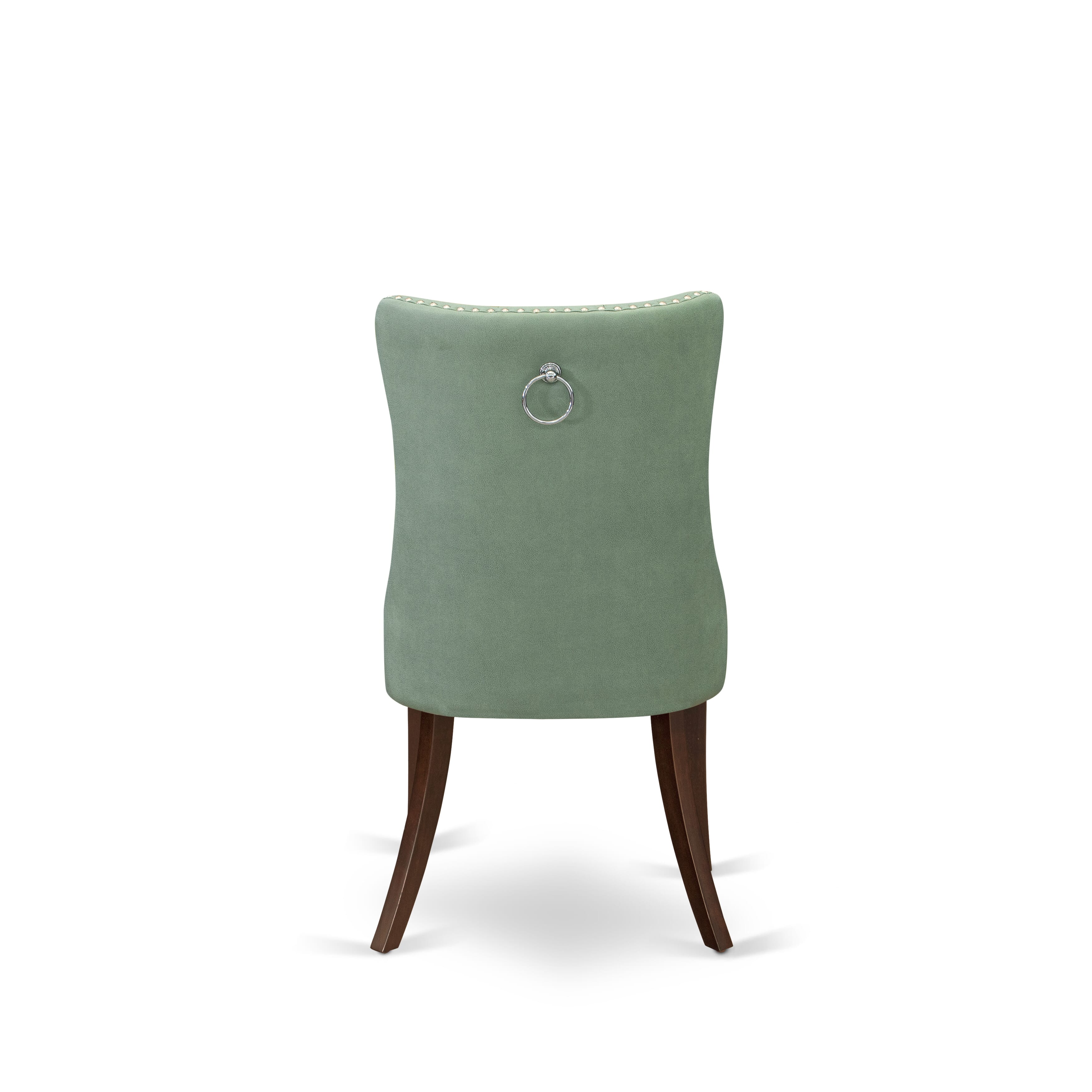 East West Furniture DAP3F22 Dallas Parsons Dining Chairs - Button Tufted Nailhead Trim Willow Green faux Leather Upholstered Chairs, Set of 2, Mahogany