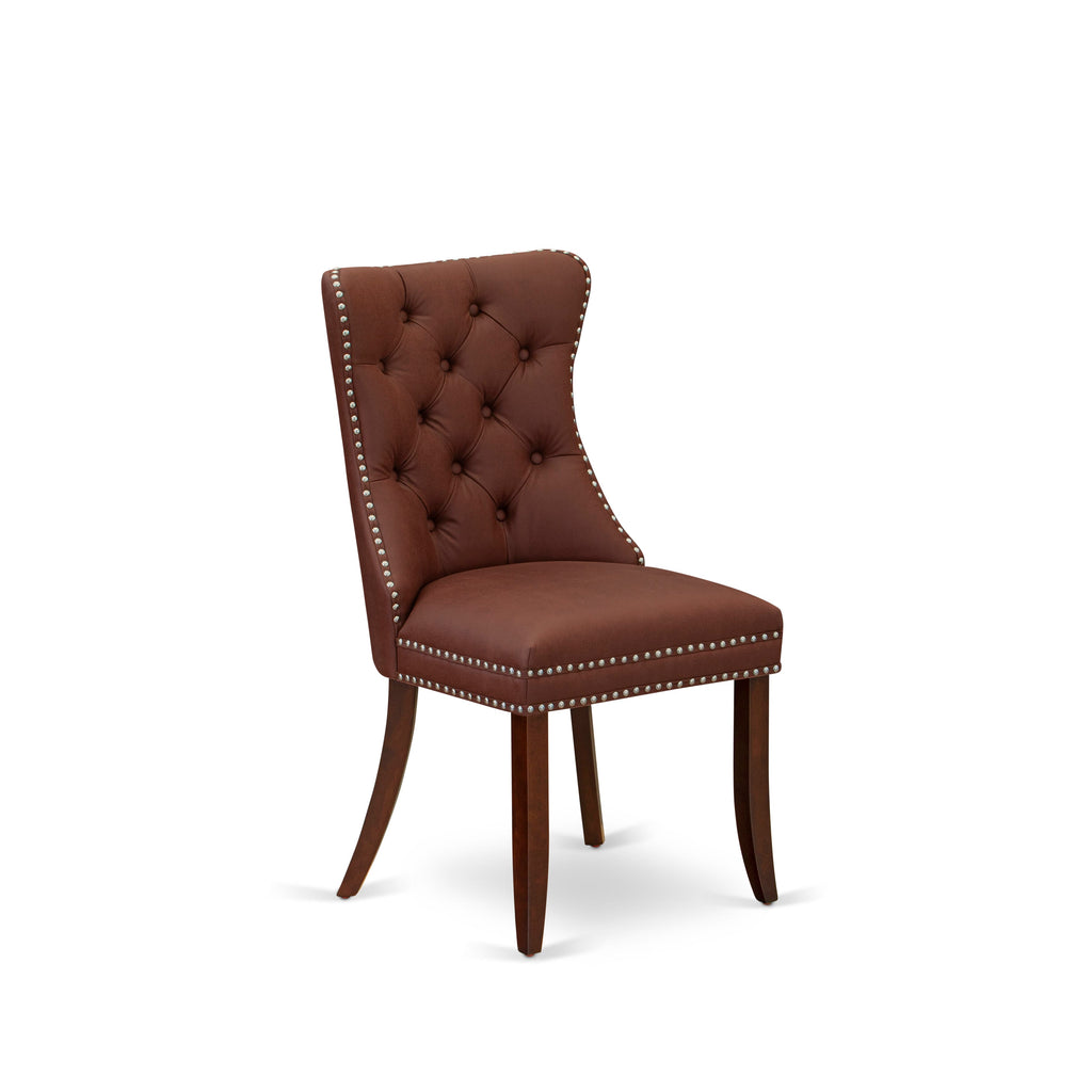 East West Furniture DAP3F26 Dallas Parson Dining Chairs - Button Tufted Nailhead Trim Burgundy faux Leather Upholstered Chairs