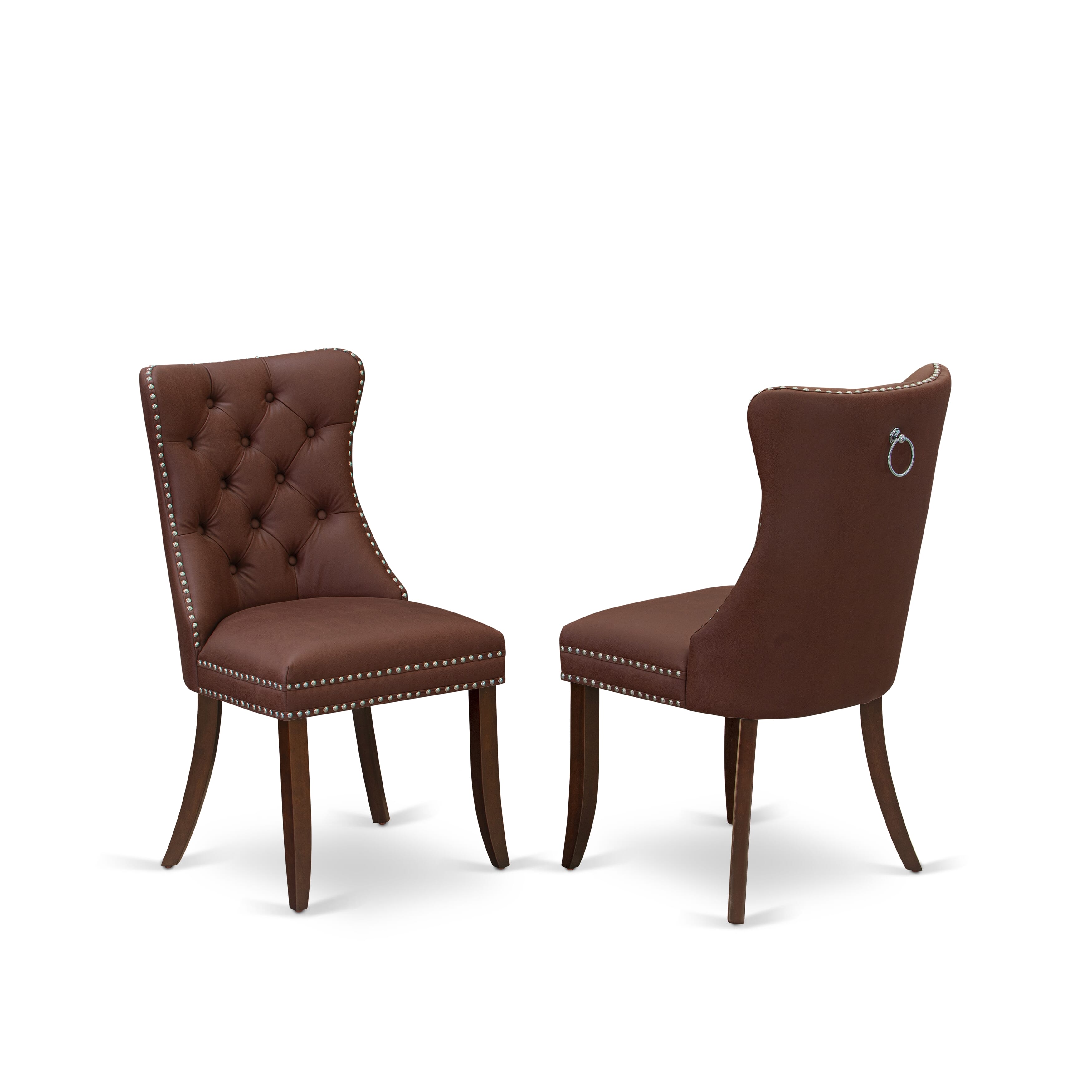Luxe by East West Furniture 48DA5-312-26 5-Pc Mid Century Modern Set Include a Table with Rippled Sand Marble Pattern Tabletop and 4 Burgundy Faux Leather Chairs, Mahogany