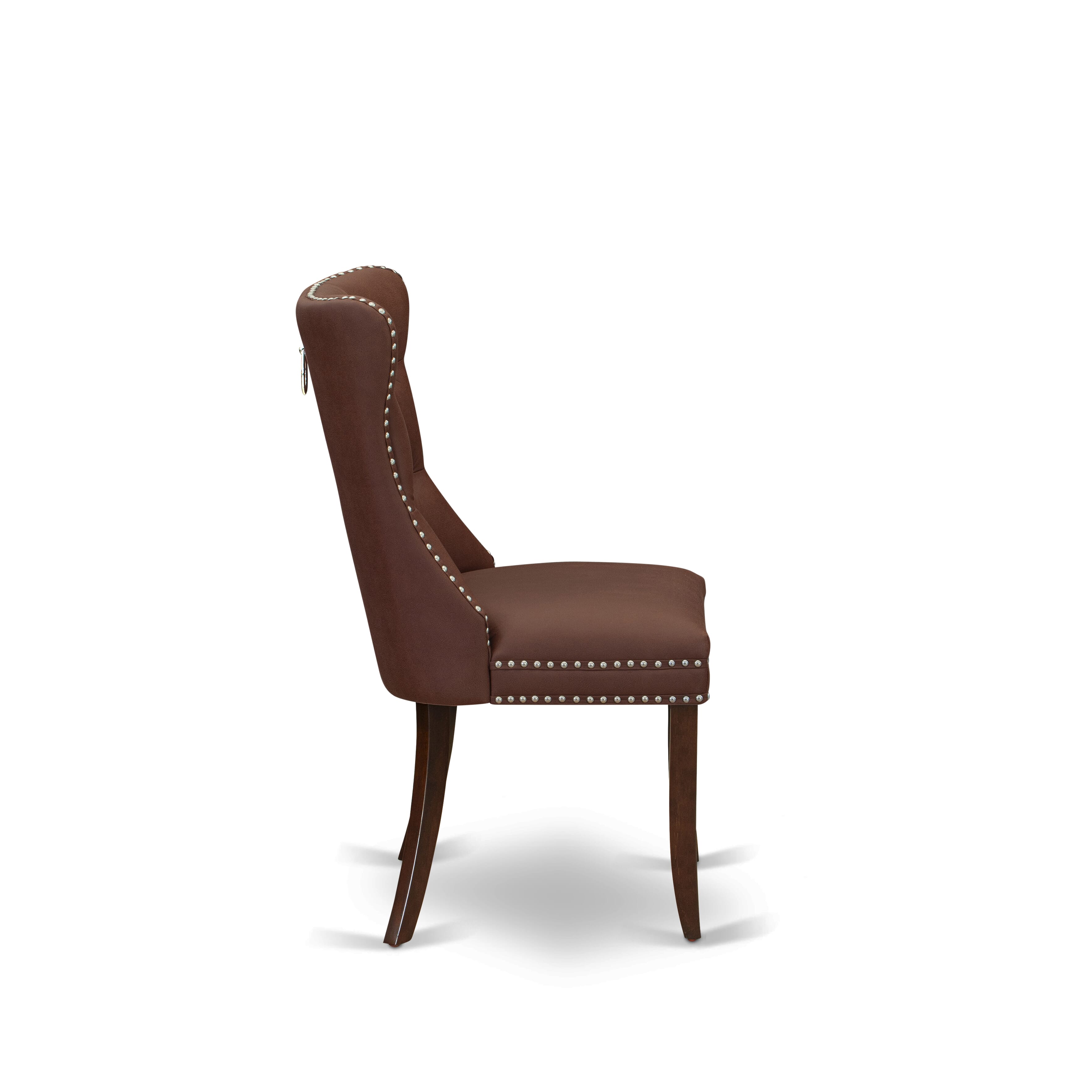 Luxe by East West Furniture 42DA5-307-26 5-piece dining room set includes a pedestal dinner table and 4 Button Tufted Parsons chairs with Burgundy Faux Leather, Mahogany finish.