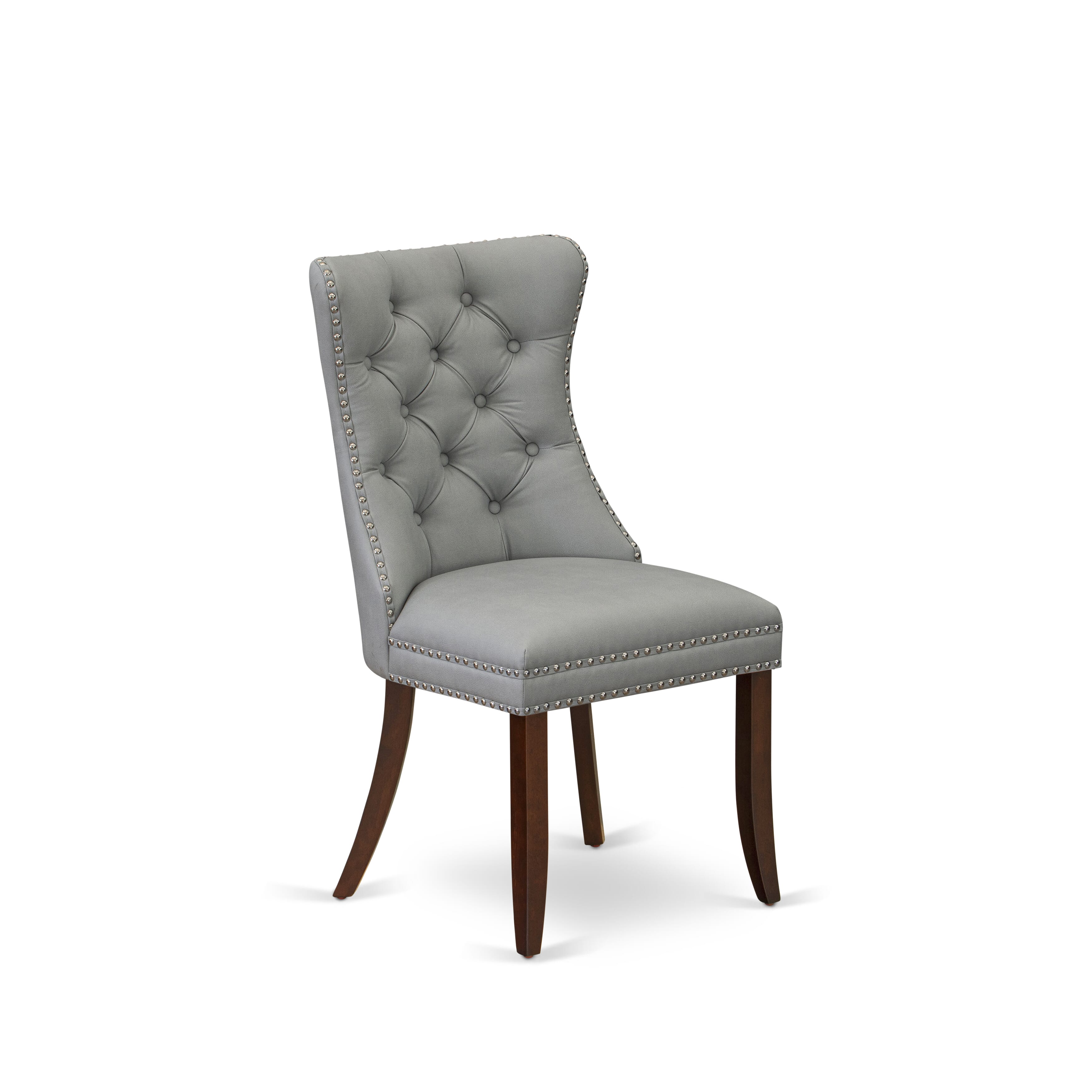 Luxe by East West Furniture 42DA5-307-27 5-piece dining table set includes a pedestal breakfast table and 4 Button Tufted Parsons chairs with Light Gray Faux Leather, Mahogany finish.