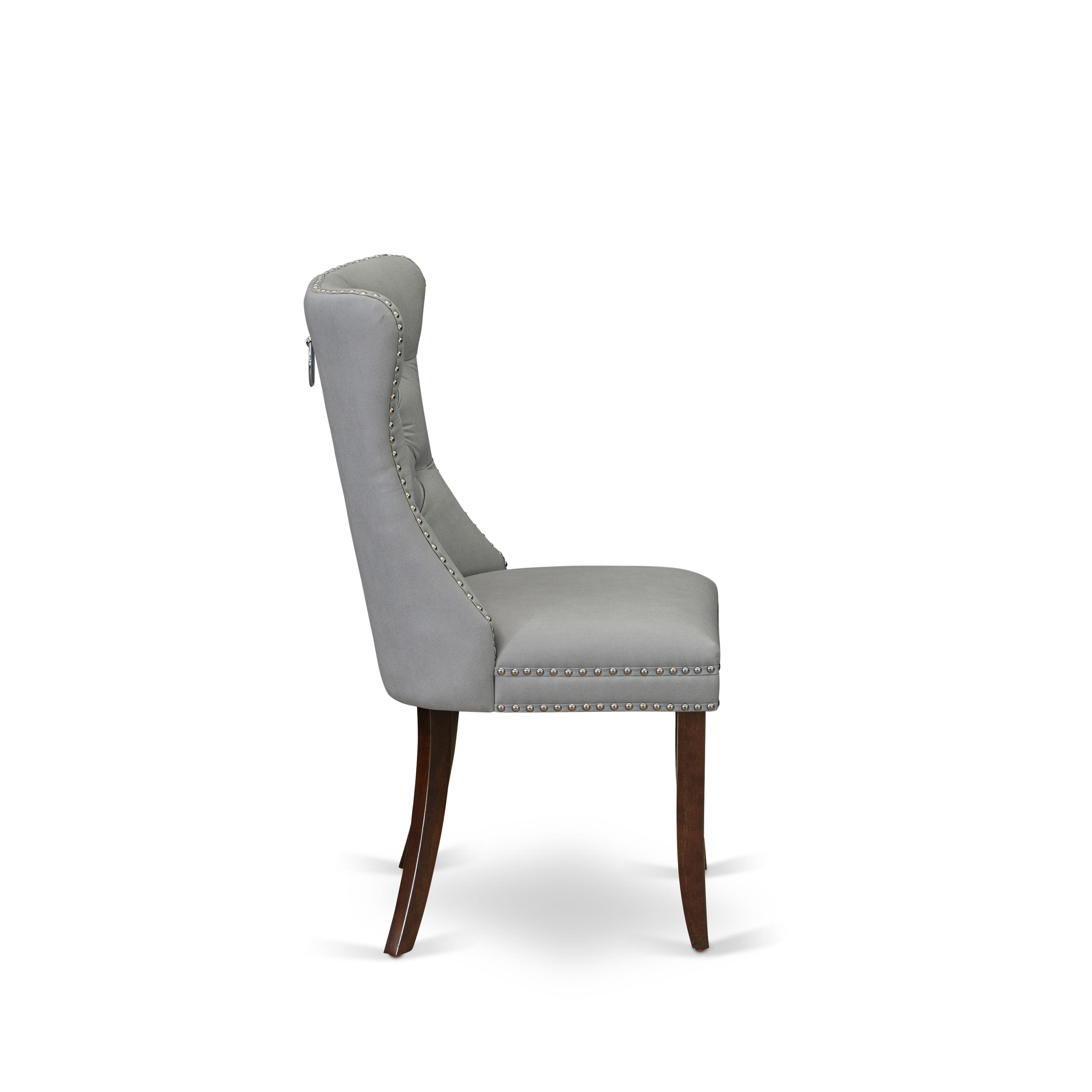 Luxe by East West Furniture 48DA3-312-27 3-Pc Dining Room Table Set Include a Dining Table with Rippled Sand Marble Pattern Tabletop and 2 Light Gray Faux Leather Chairs, Mahogany