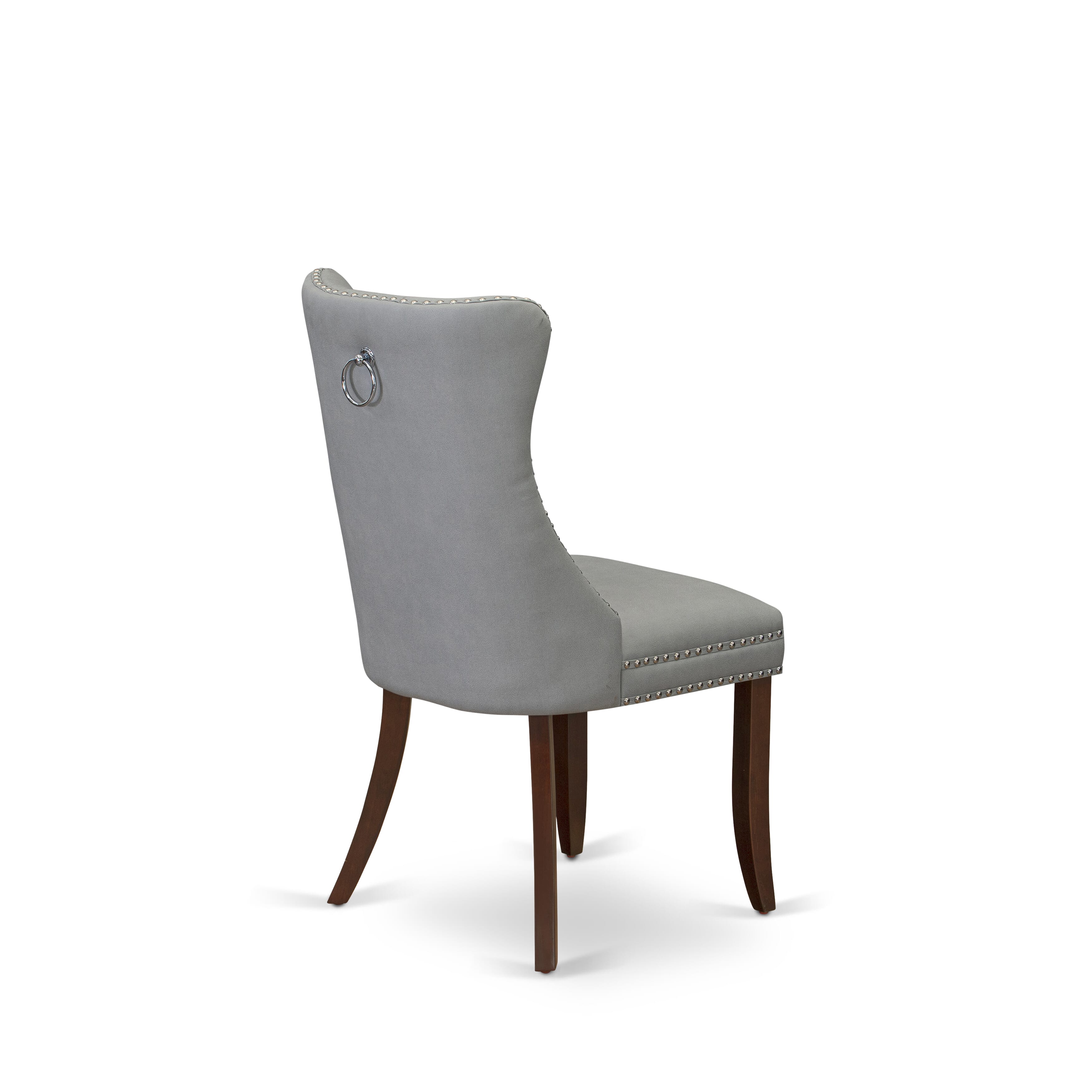 Luxe by East West Furniture 42DA3-307-27 3-Piece Dining Set Consists a round pedestal table and 2 Button Tufted Parsons chairs with Light Gray Faux Leather, Mahogany finish.